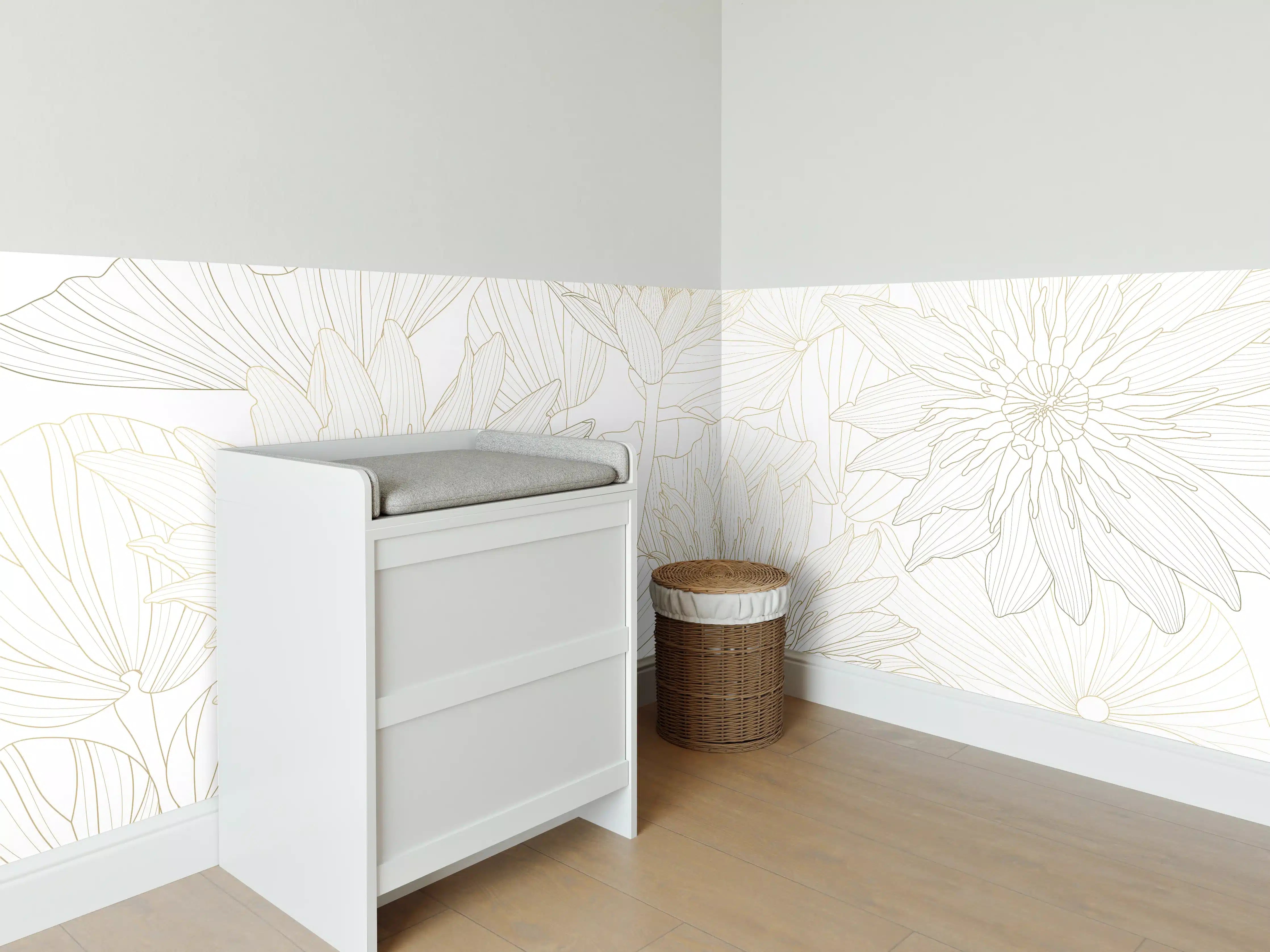 Babyzimmer Wandgestaltung - Weißes Floral-Linien Kunstwerk