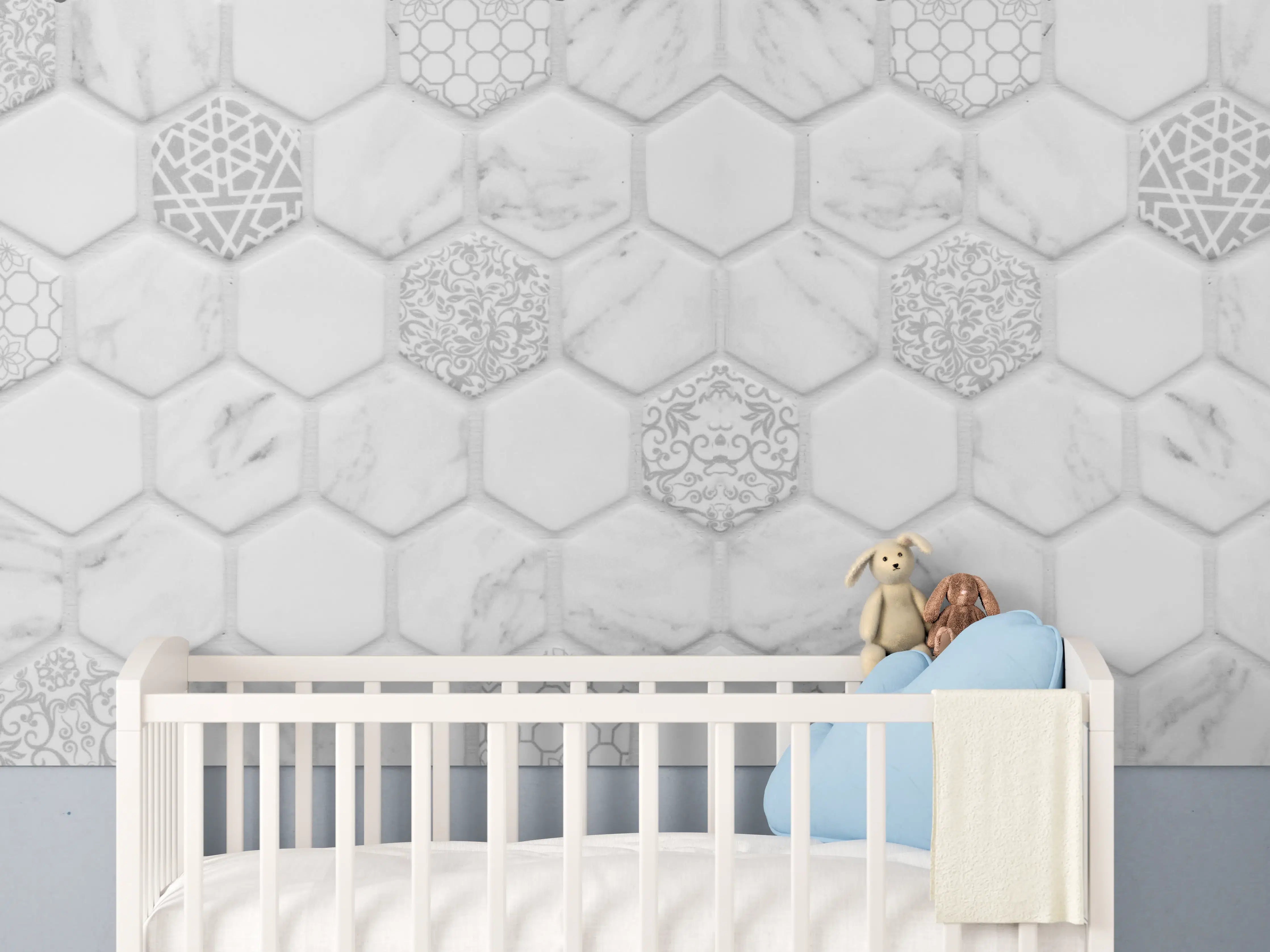 Babyzimmer Wandgestaltung - Weißes Hexagon-Marmor-Mosaik