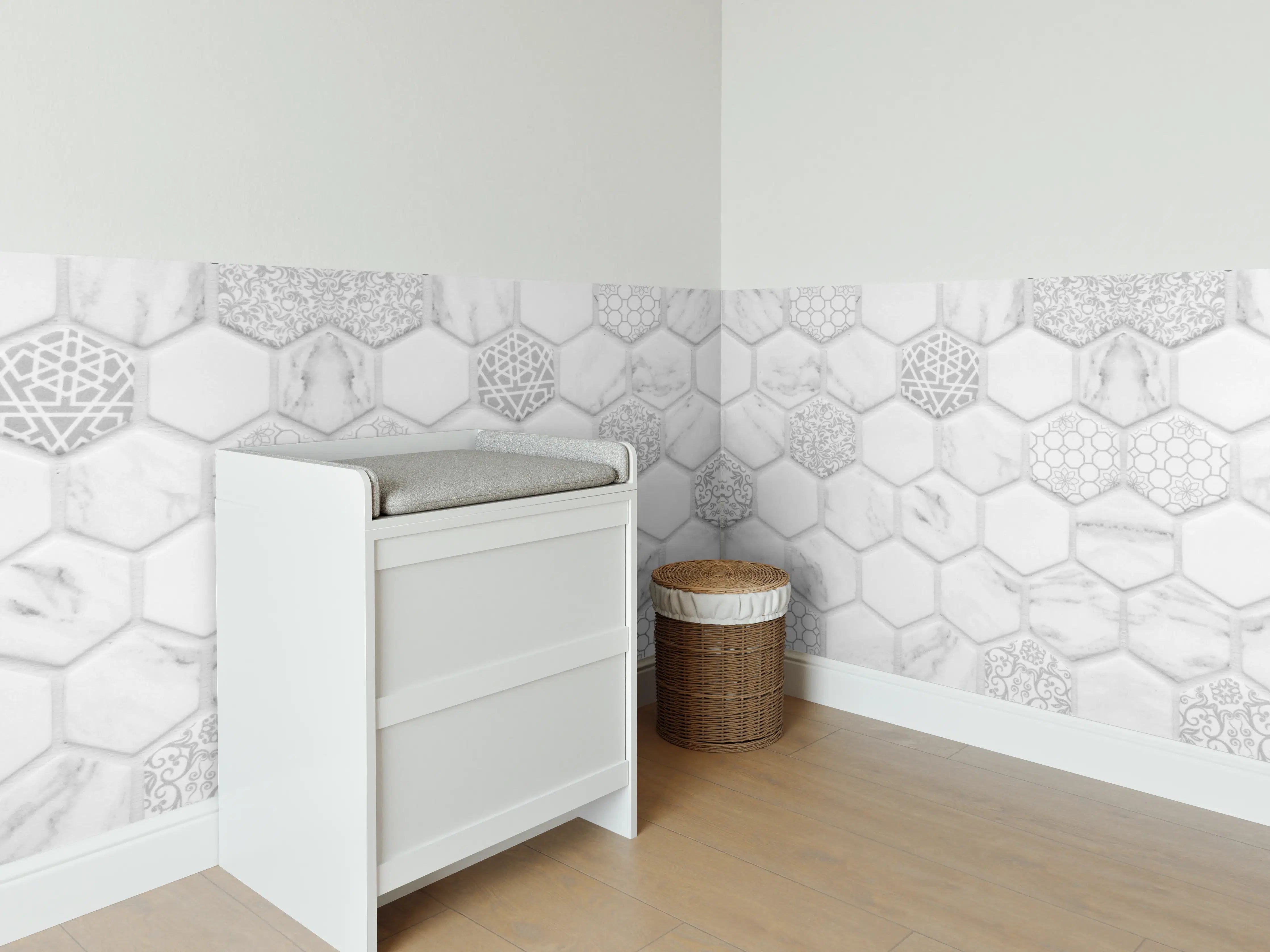 Babyzimmer Wandgestaltung - Weißes Hexagon-Marmor-Mosaik
