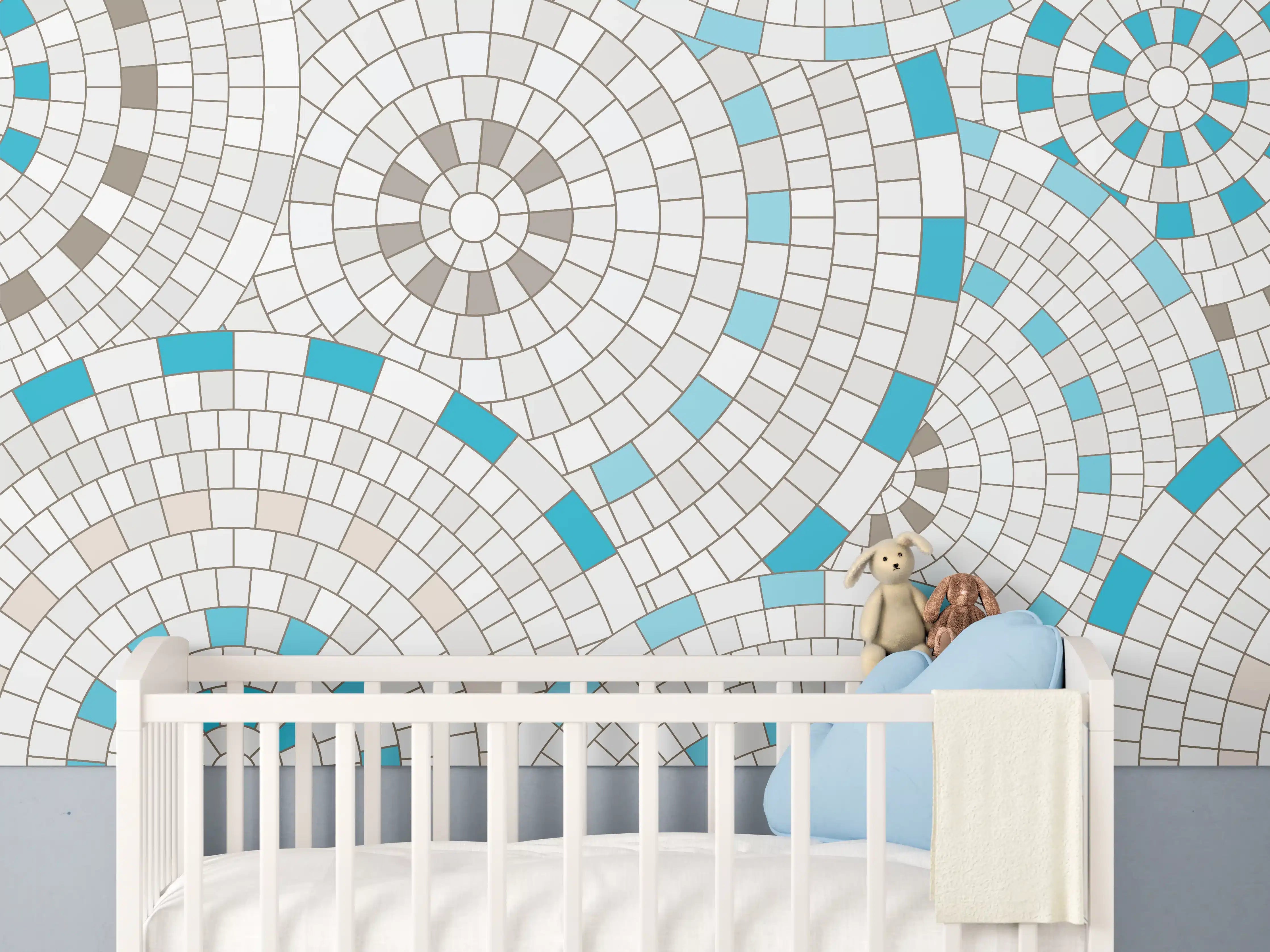 Babyzimmer Wandgestaltung - Weißes Mosaik mit Akzenten