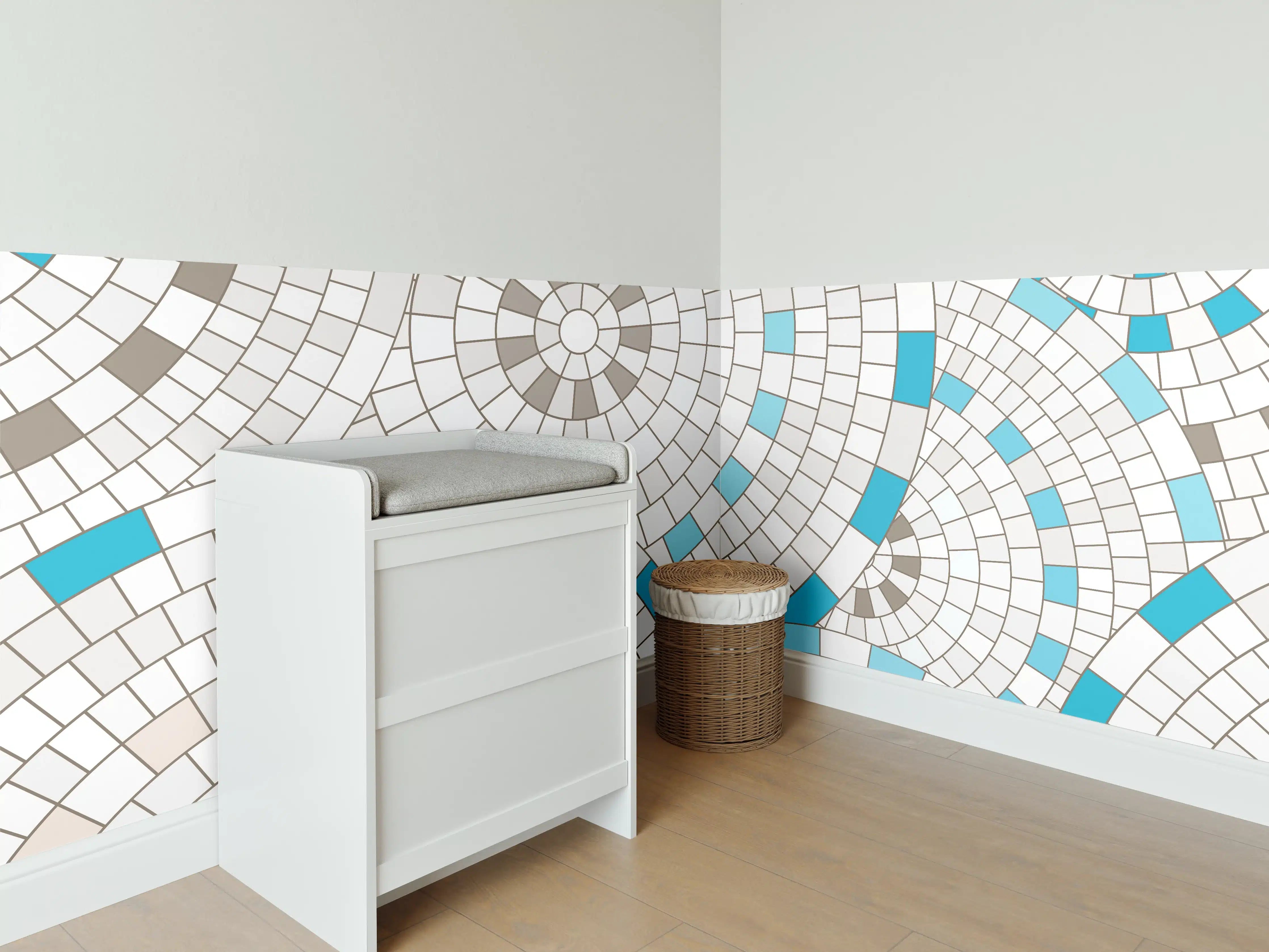 Babyzimmer Wandgestaltung - Weißes Mosaik mit Akzenten