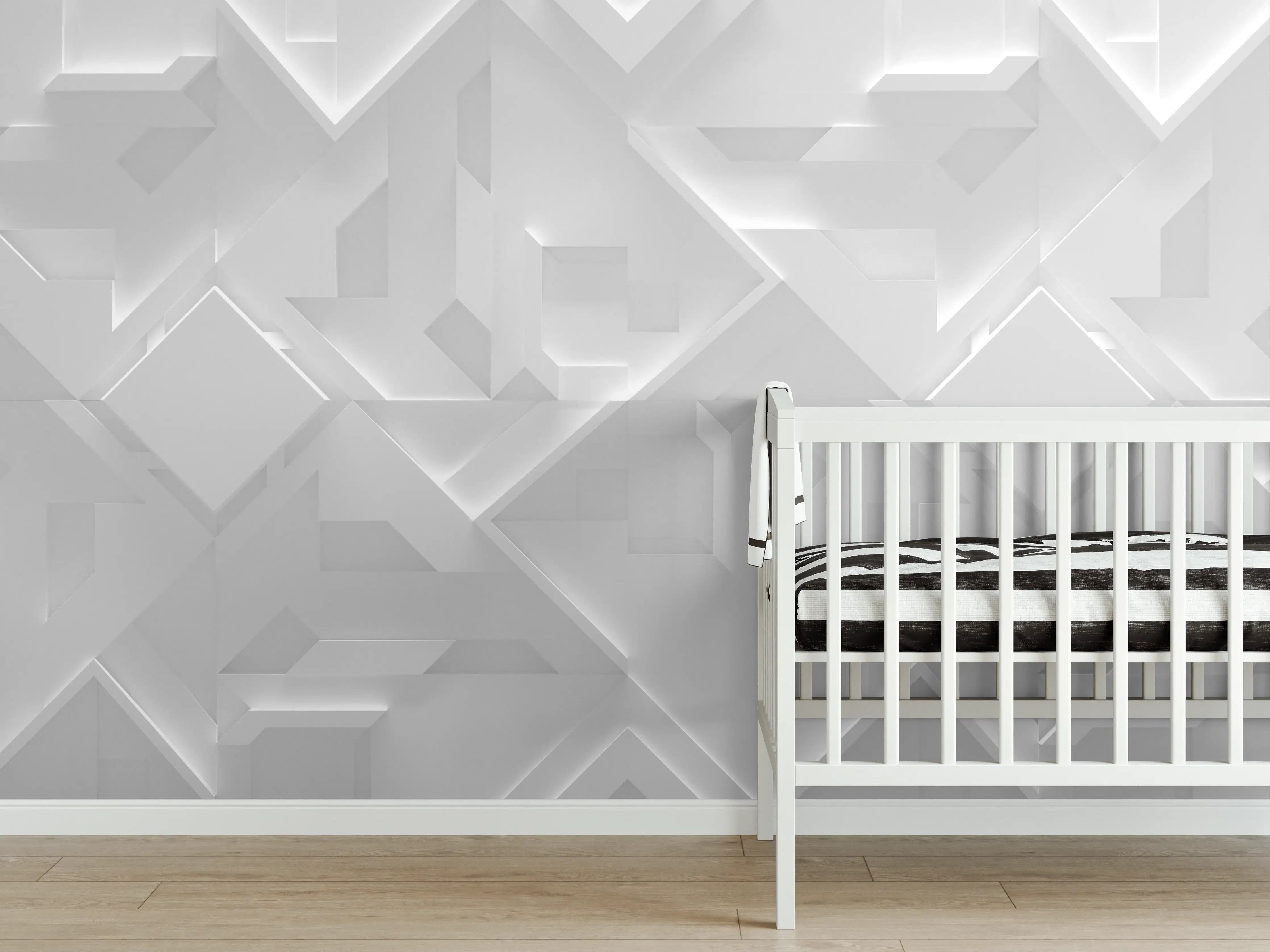 Babyzimmer Wandgestaltung - Weißes Wandmuster mit geometrischen Reliefstrukturen