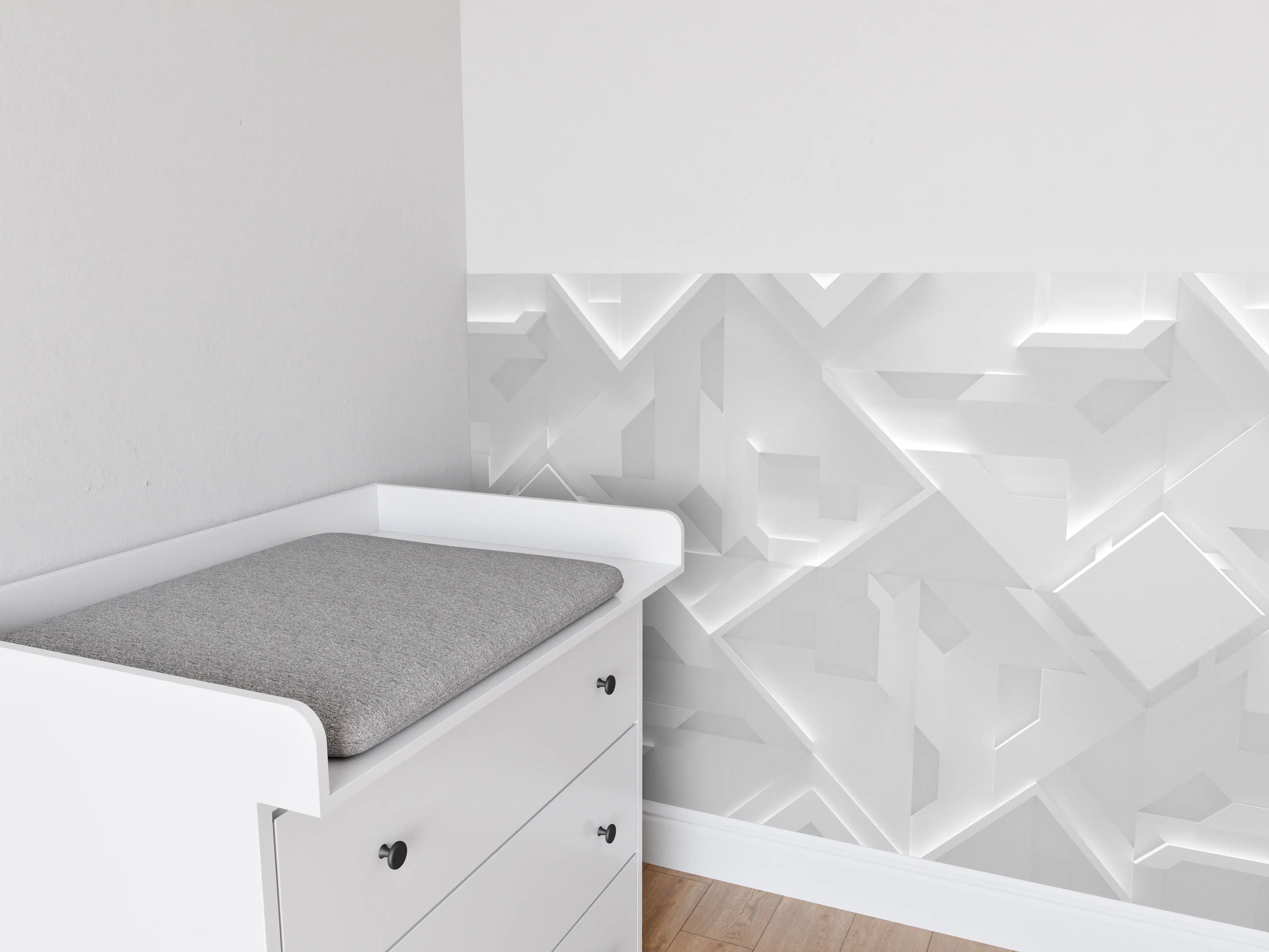 Babyzimmer Wandgestaltung - Weißes Wandmuster mit geometrischen Reliefstrukturen