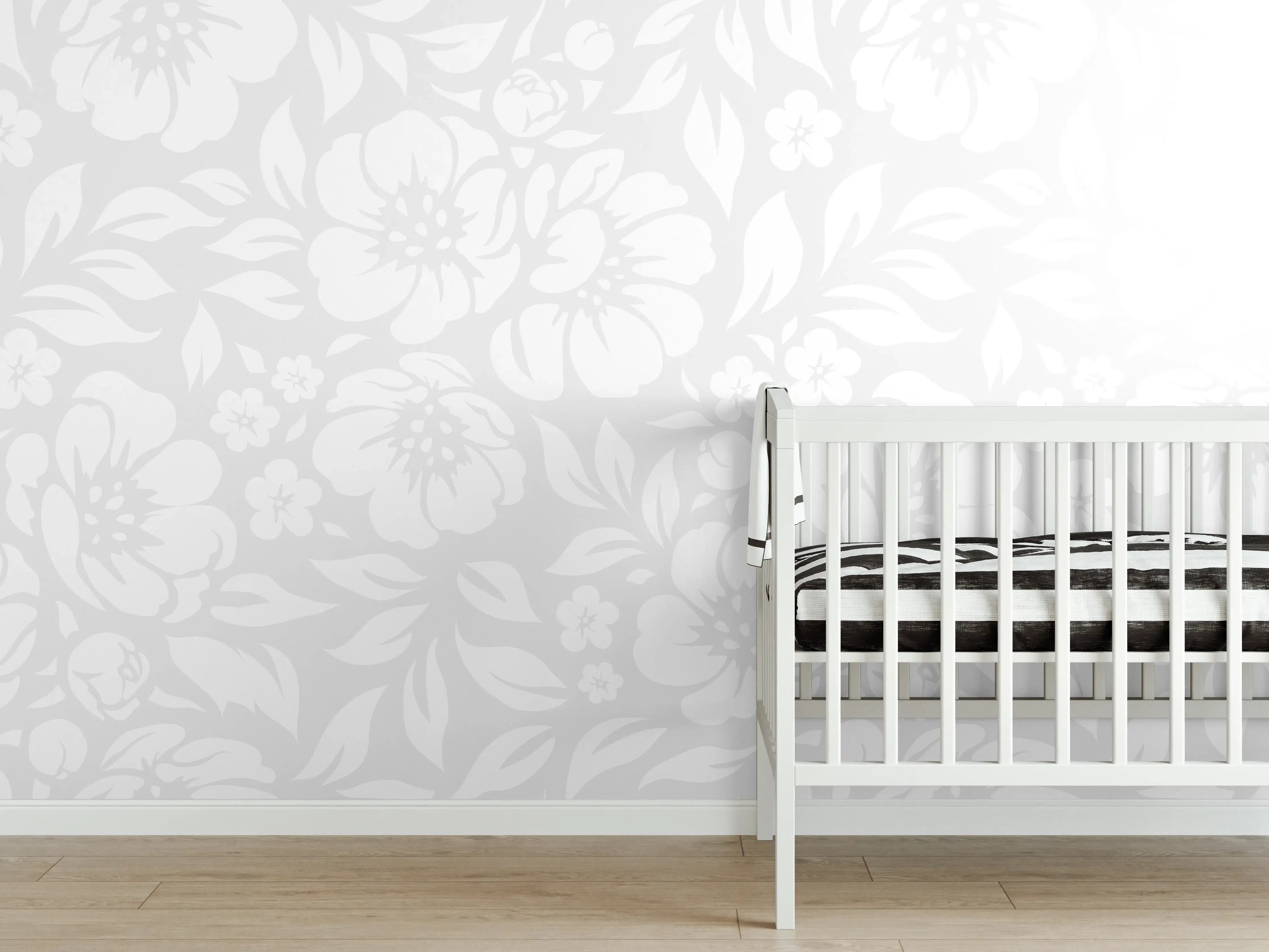 Babyzimmer Wandgestaltung - Weißes, grafisch inspiriertes Wandbild