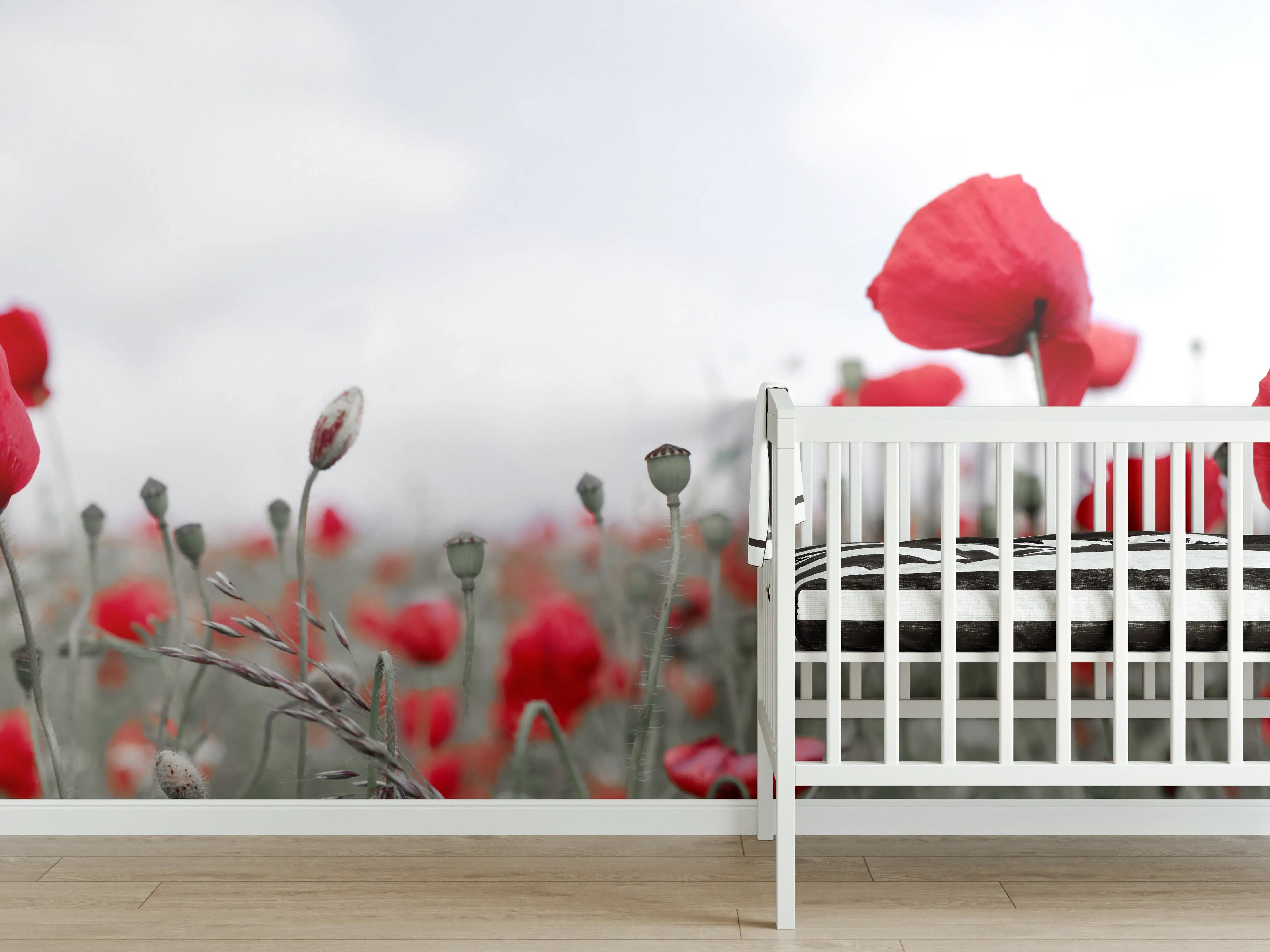 Babyzimmer Wandgestaltung - Weites rotes Mohnfeld Panorama