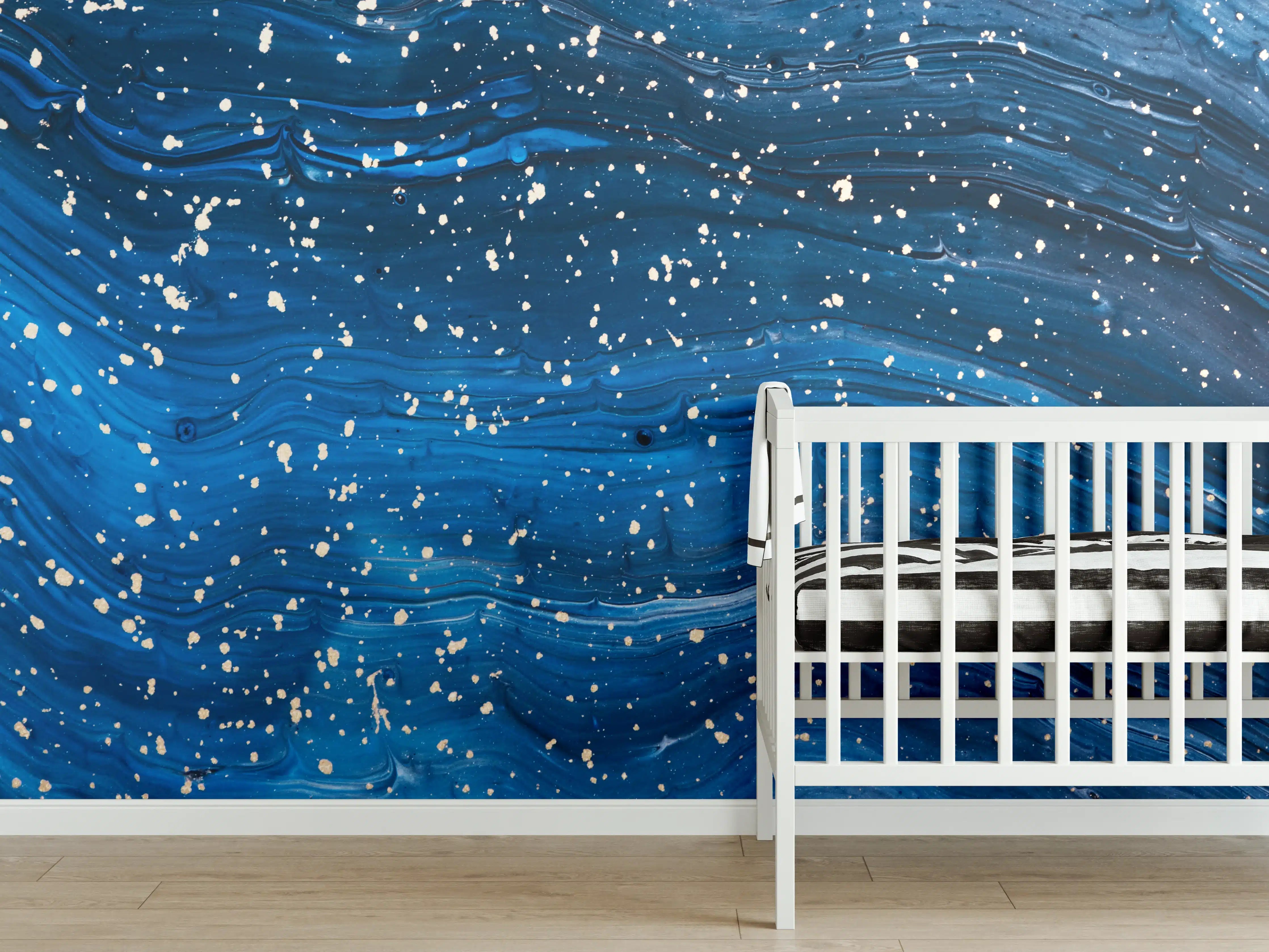 Babyzimmer Wandgestaltung - Wellen im nächtlichen Meer mit Funken
