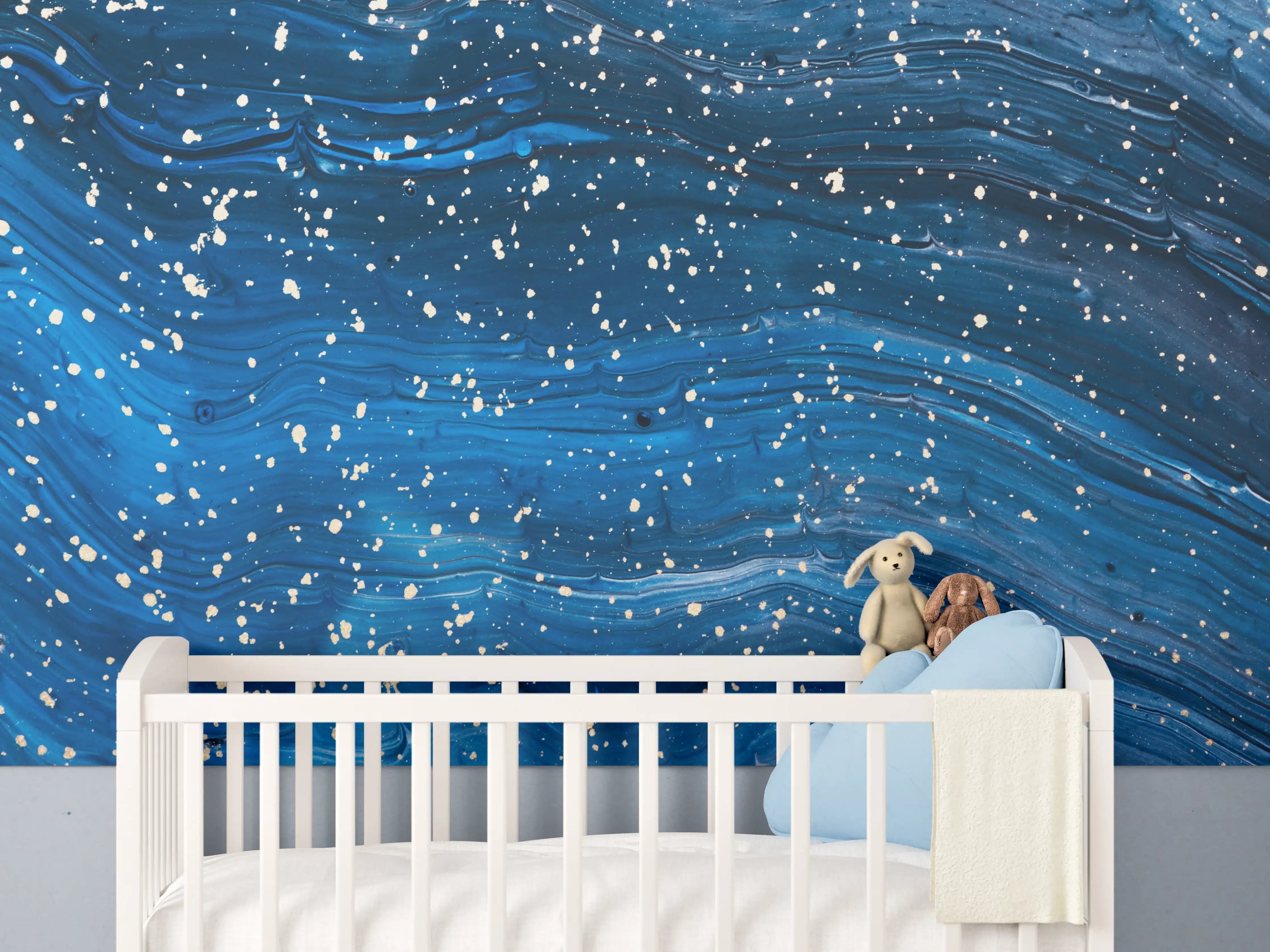 Babyzimmer Wandgestaltung - Wellen im nächtlichen Meer mit Funken