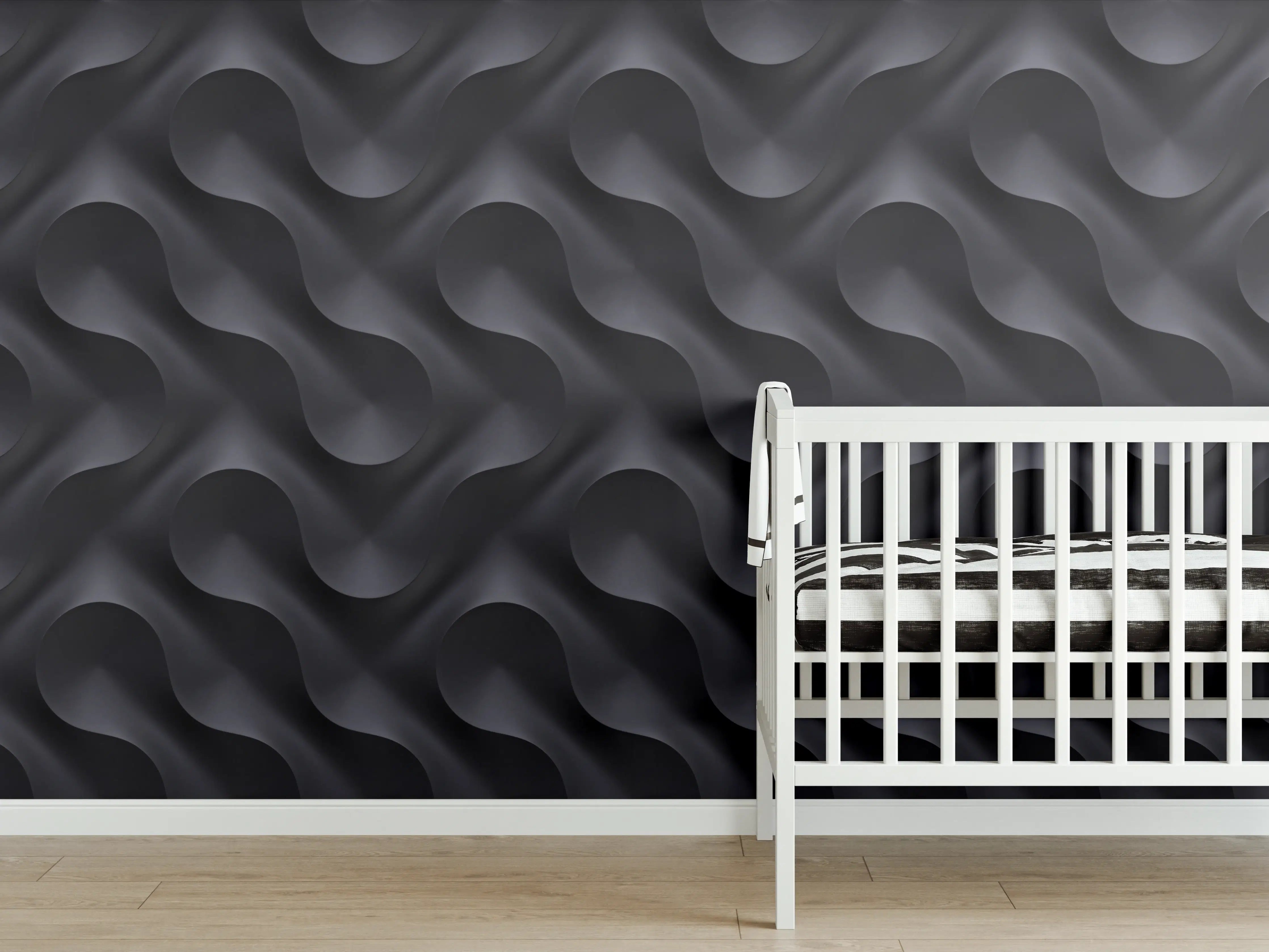 Babyzimmer Wandgestaltung - Wellenmuster Wandpaneel Grau