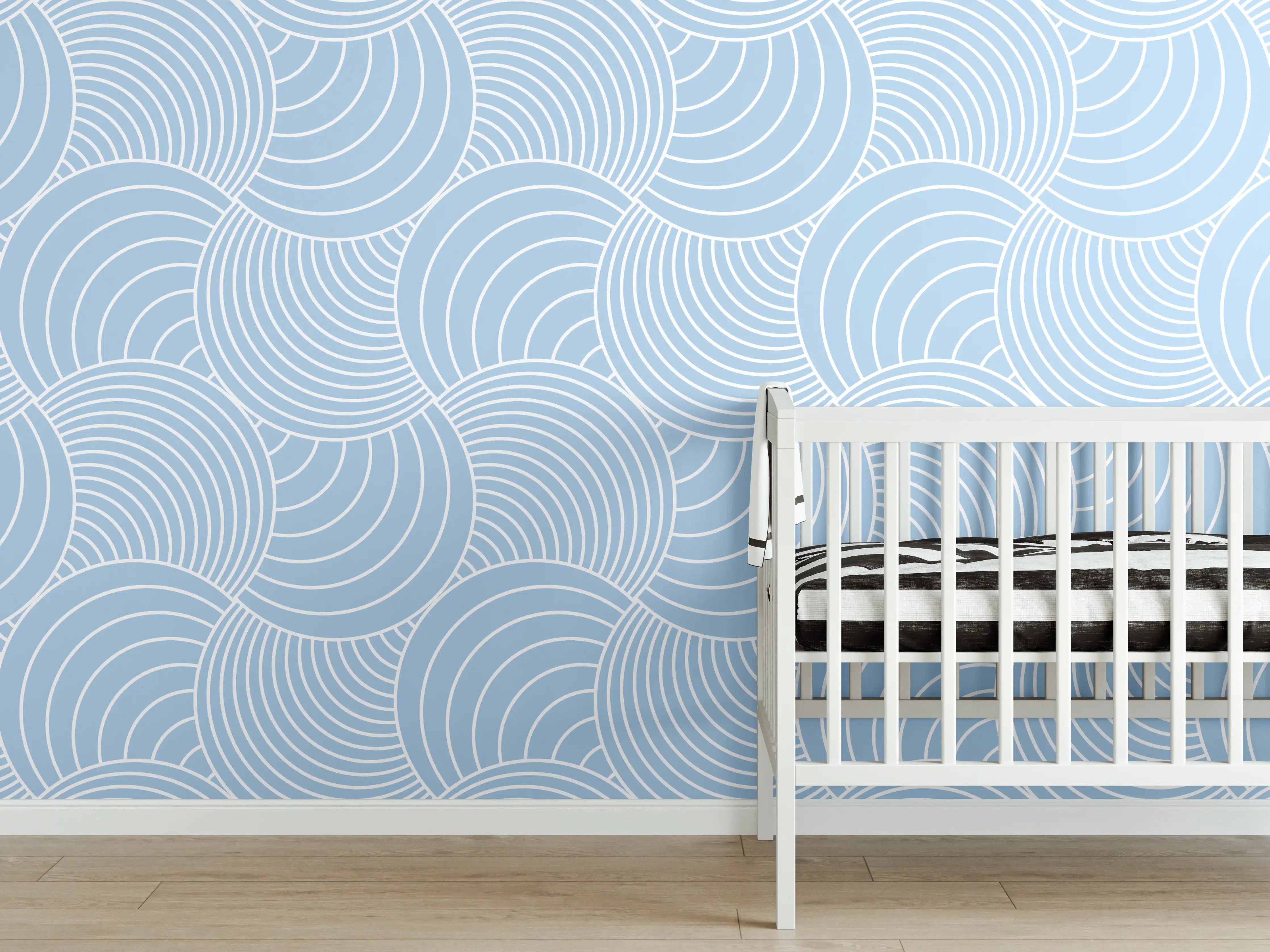 Babyzimmer Wandgestaltung - Wellenmuster in Zartblau