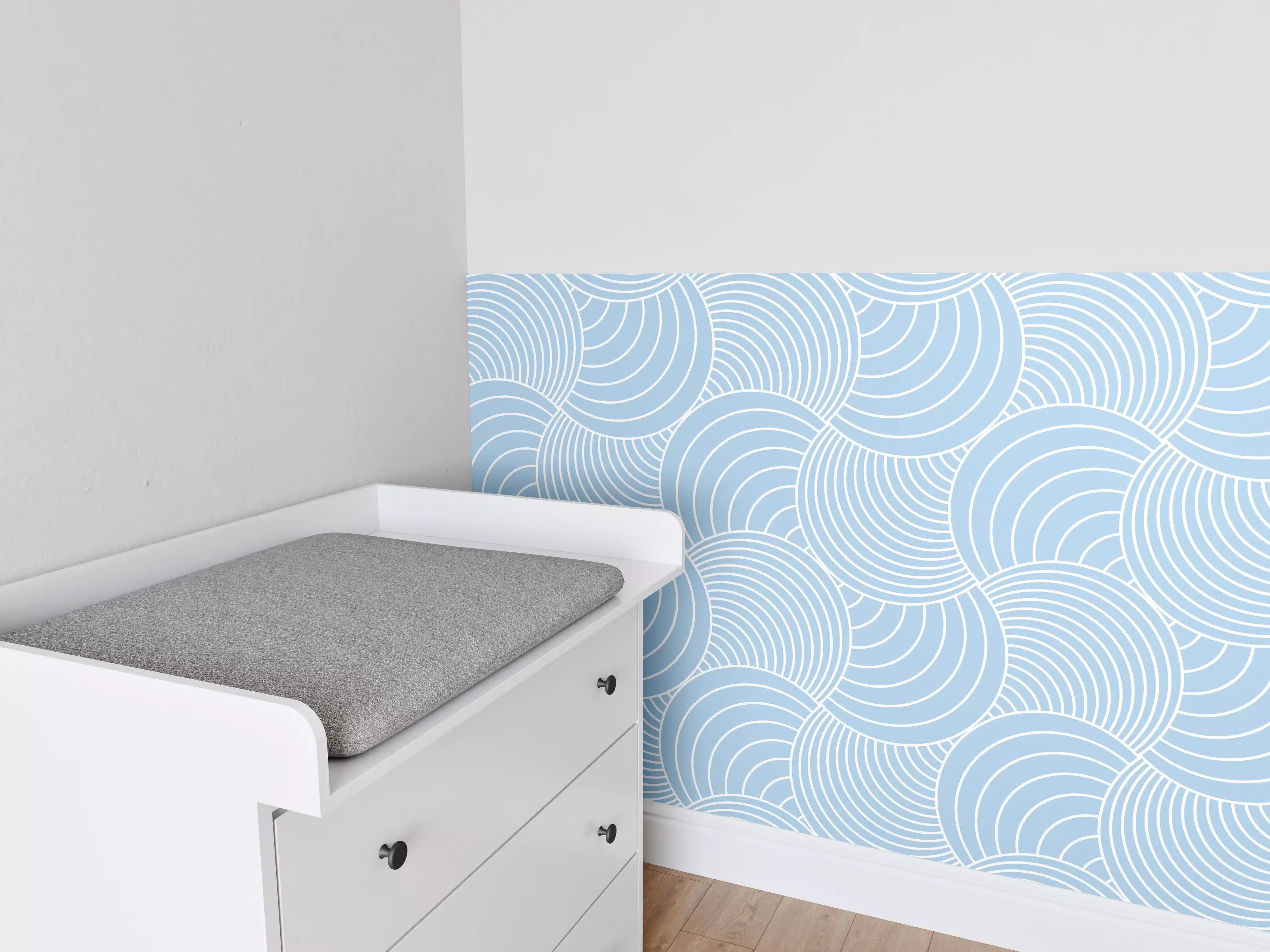 Babyzimmer Wandgestaltung - Wellenmuster in Zartblau