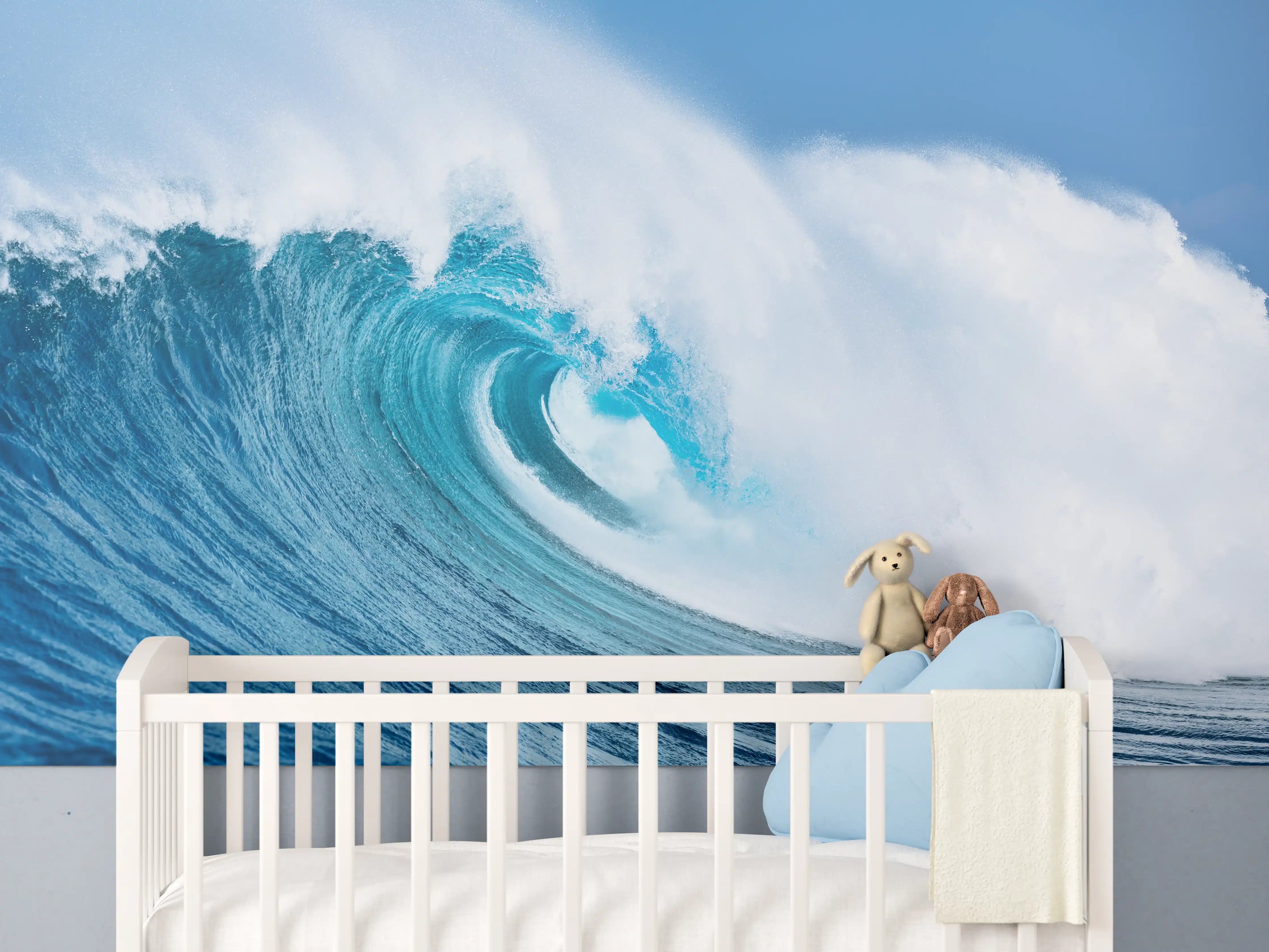 Babyzimmer Wandgestaltung - Wellentraum in Blau
