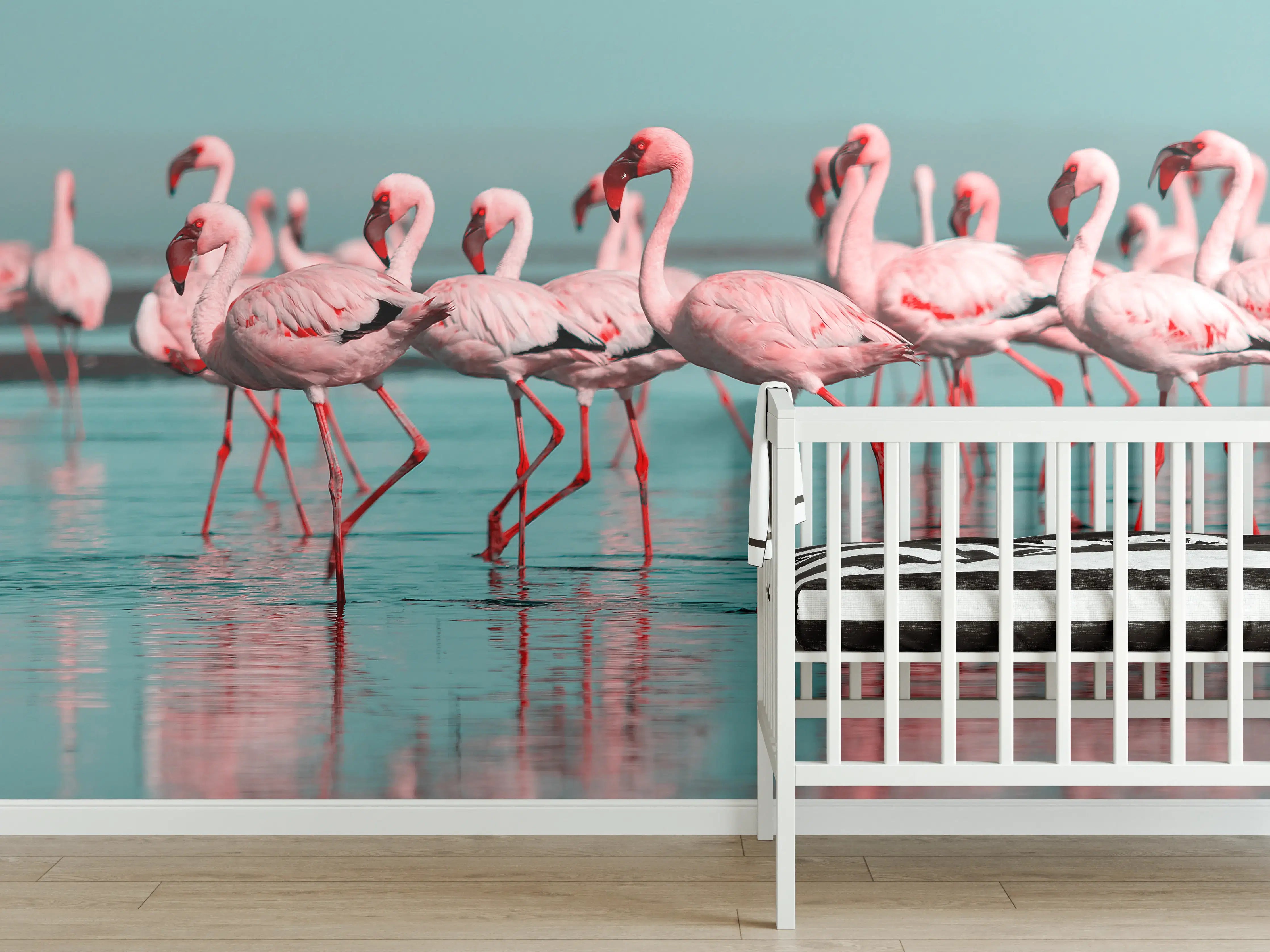 Babyzimmer Wandgestaltung - Wilde Flamingo auf dem Wasser 