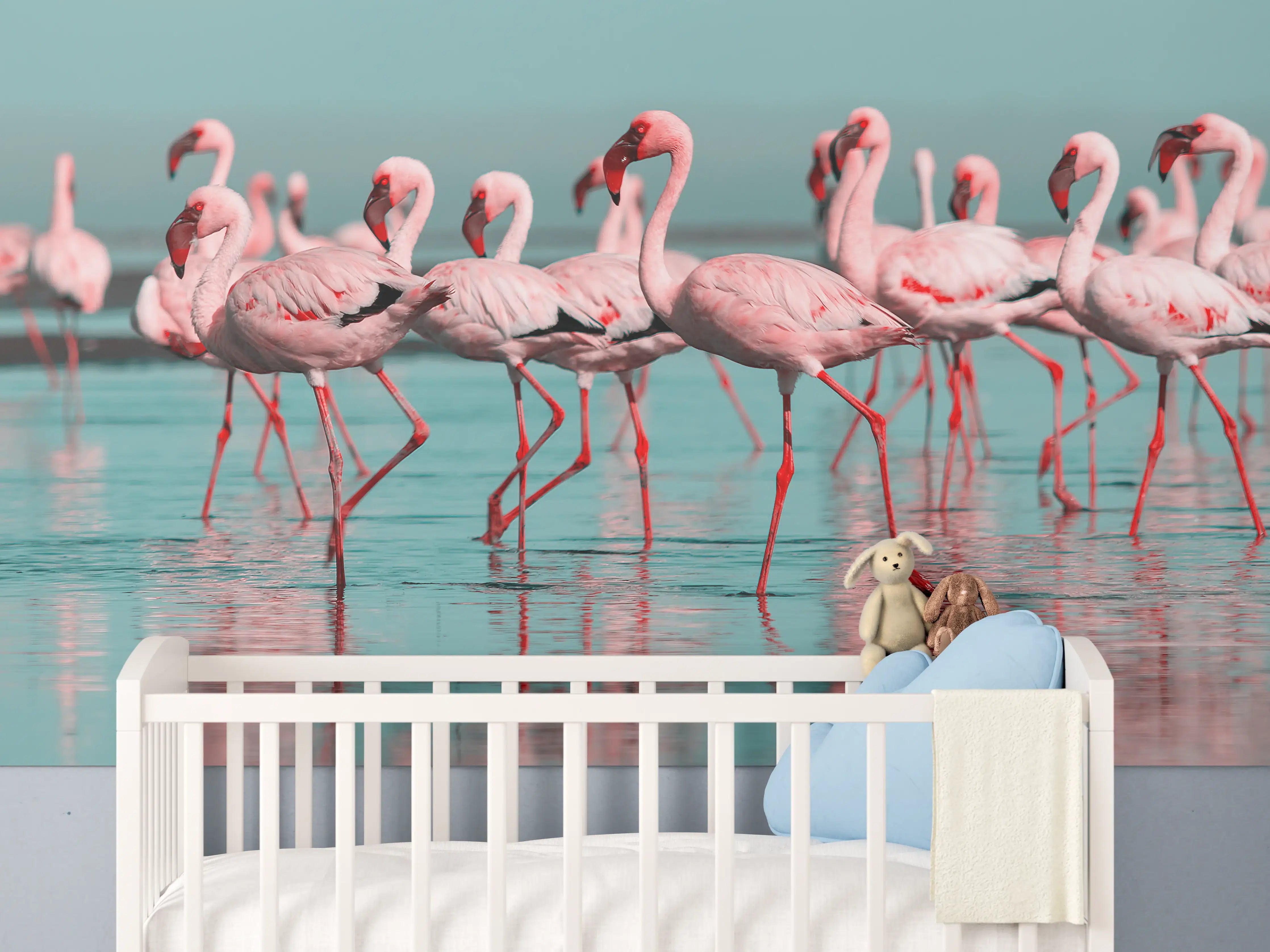 Babyzimmer Wandgestaltung - Wilde Flamingo auf dem Wasser 