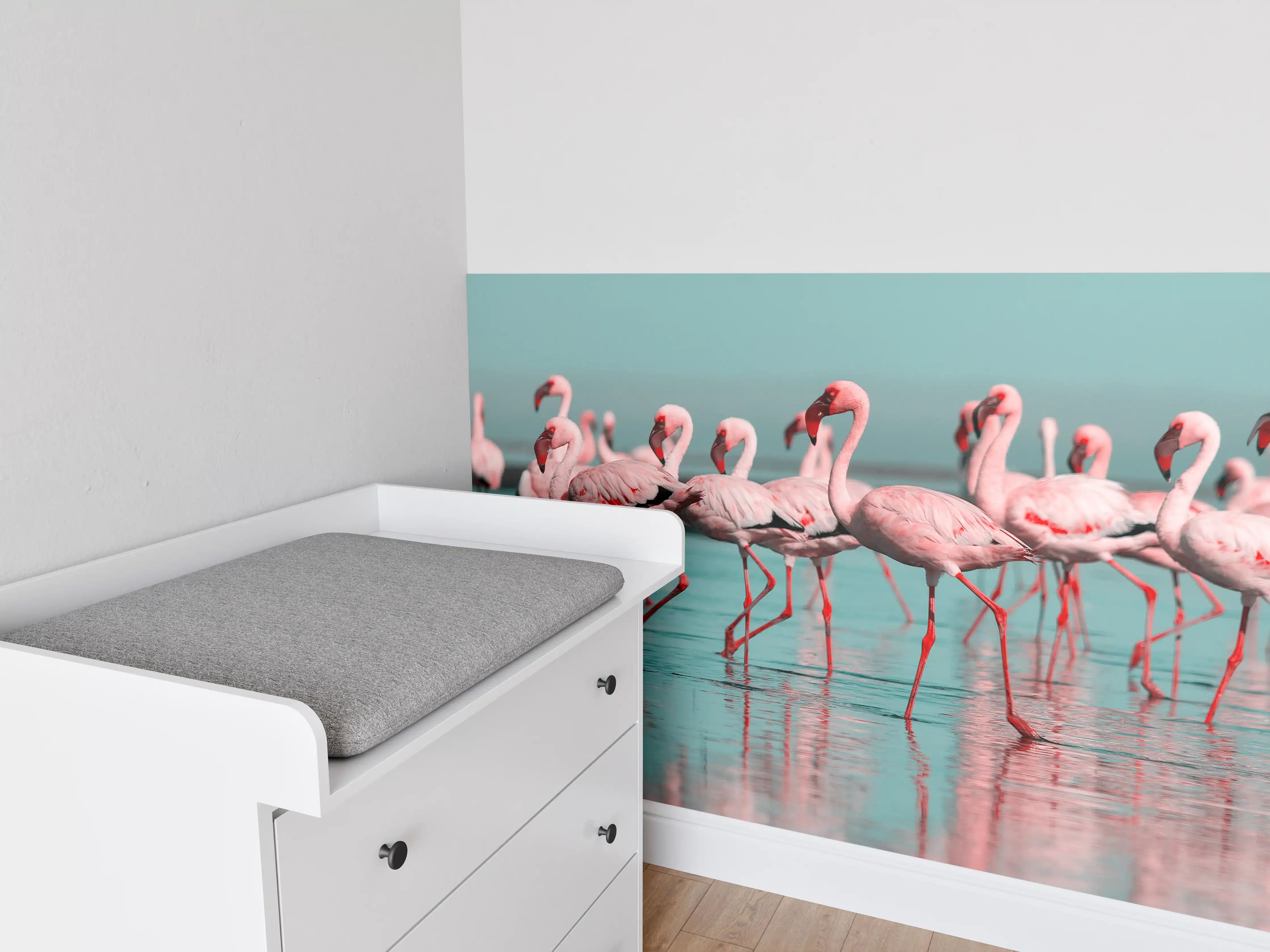 Babyzimmer Wandgestaltung - Wilde Flamingo auf dem Wasser 