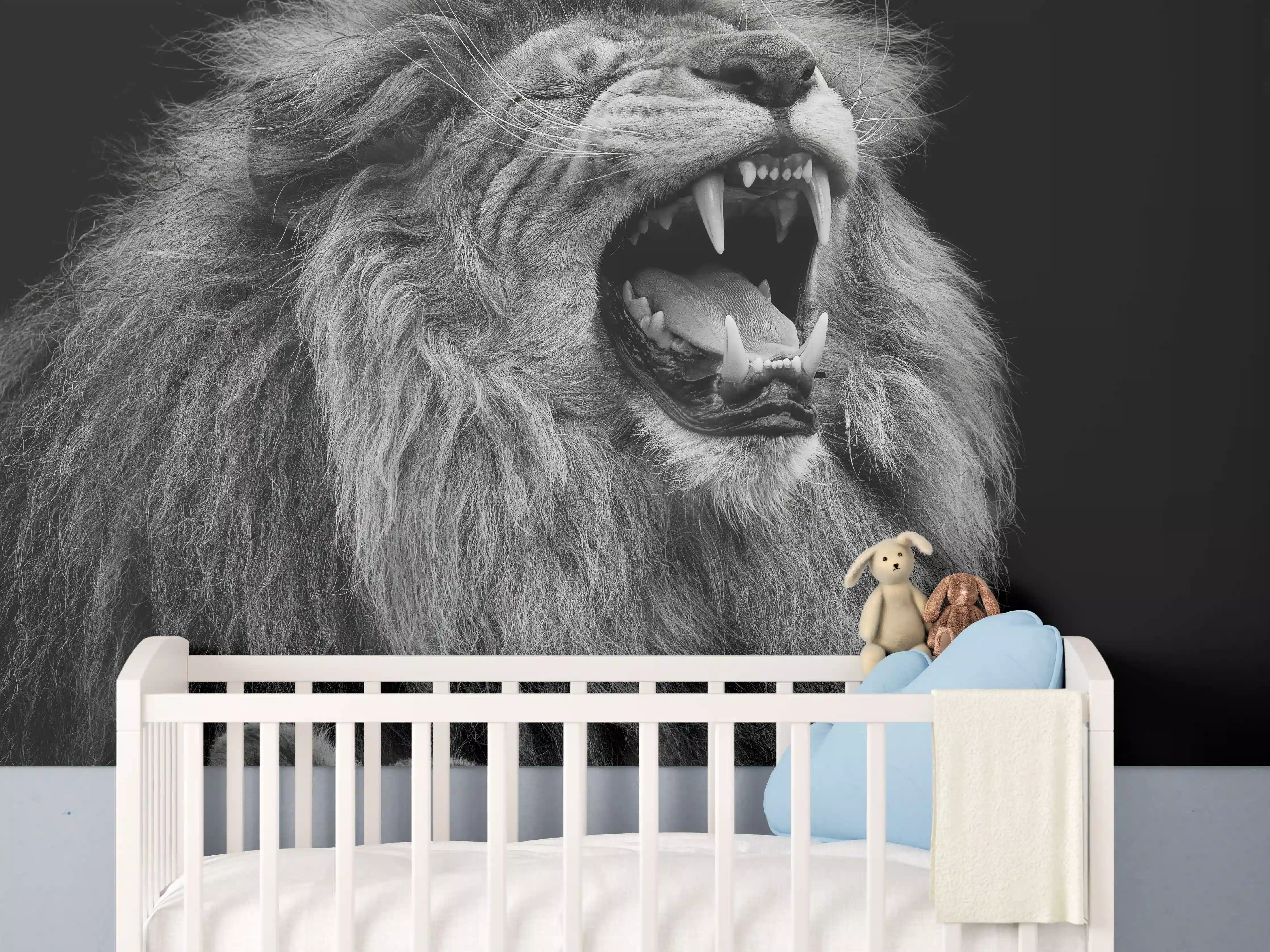 Babyzimmer Wandgestaltung - Wildtiere auf schwarzem Hintergrund