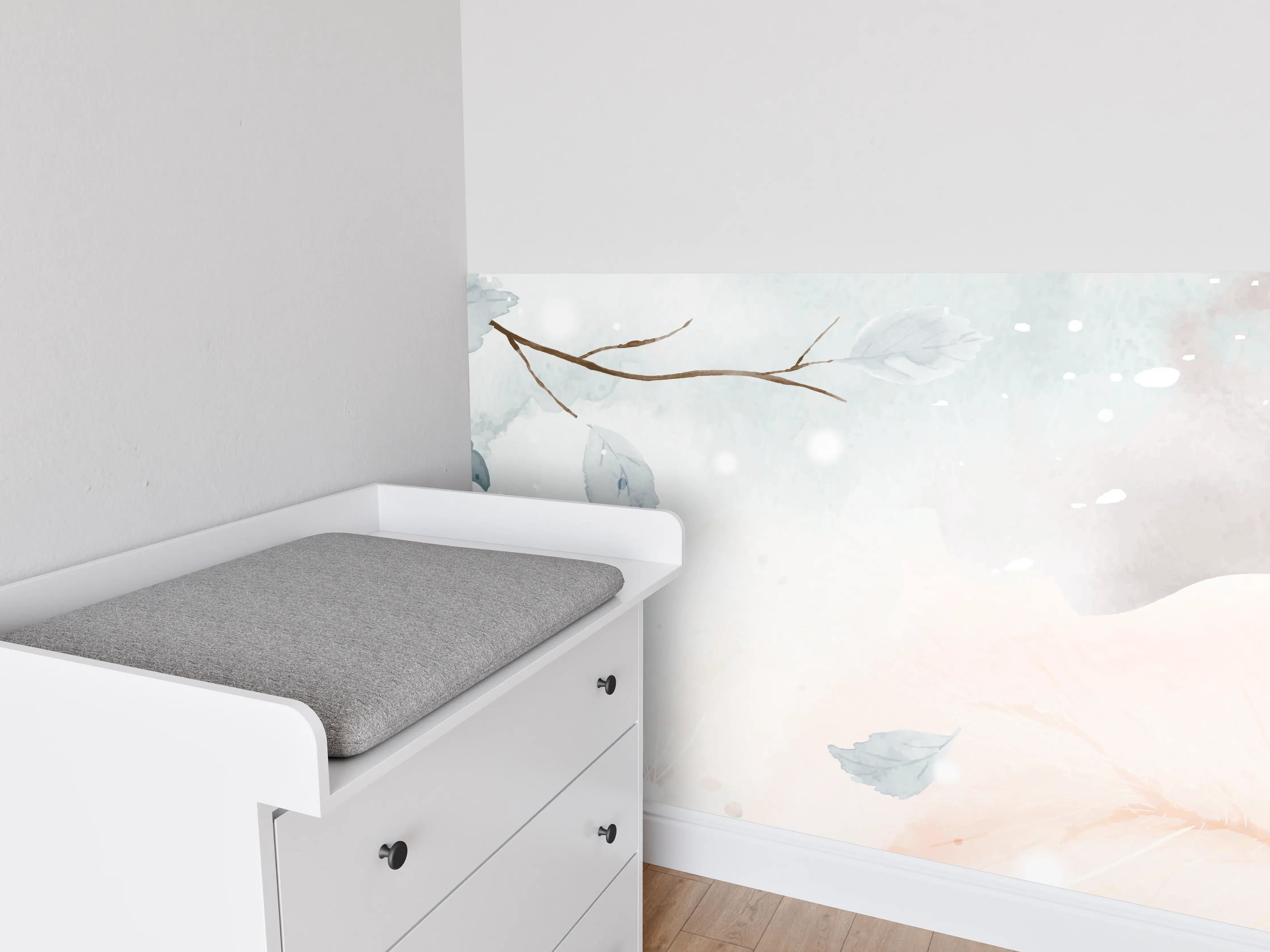 Babyzimmer Wandgestaltung - Winter-Aquarell in Erdtönen