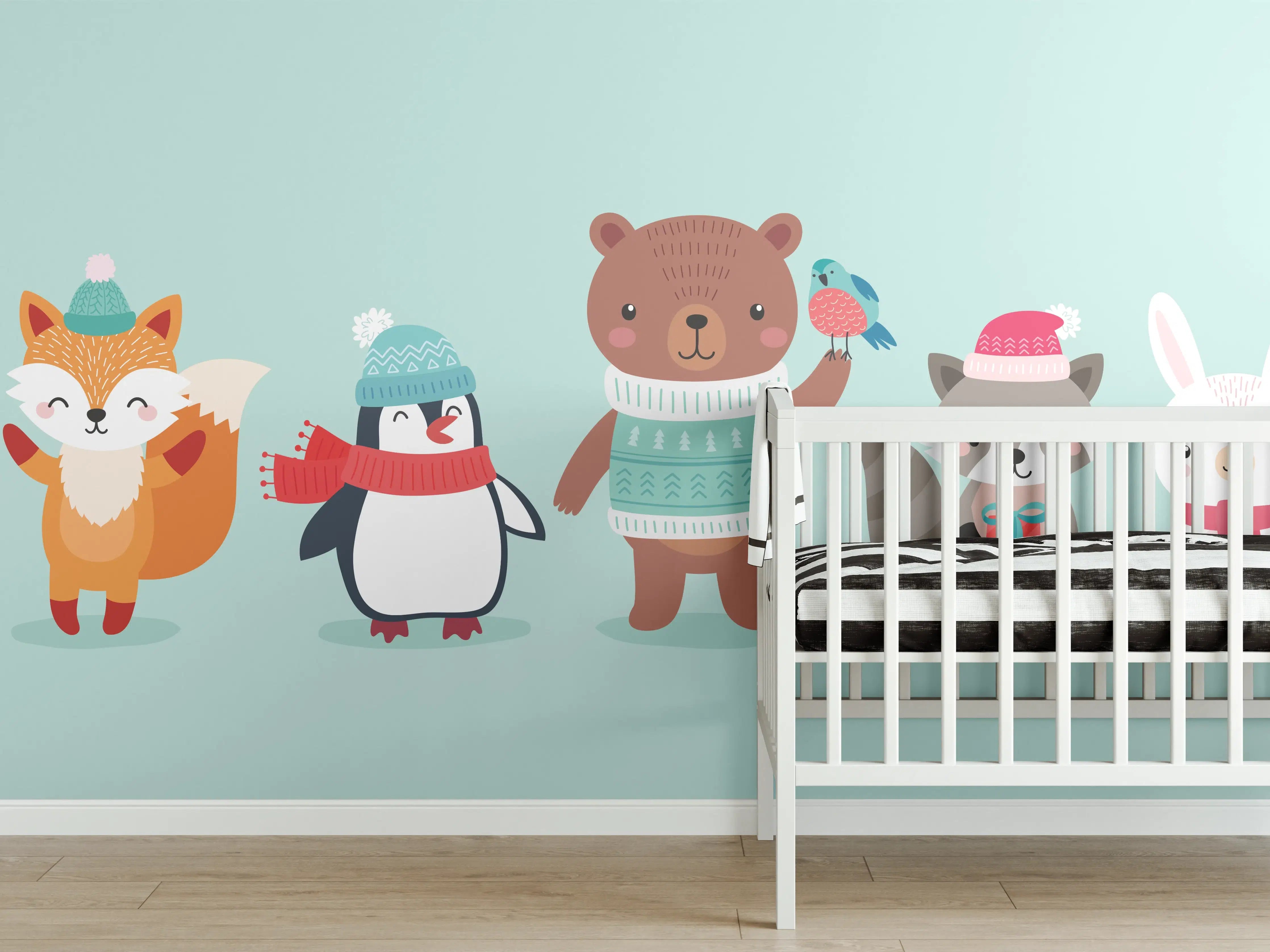 Babyzimmer Wandgestaltung - Winterliche Tierfreunde Illustration
