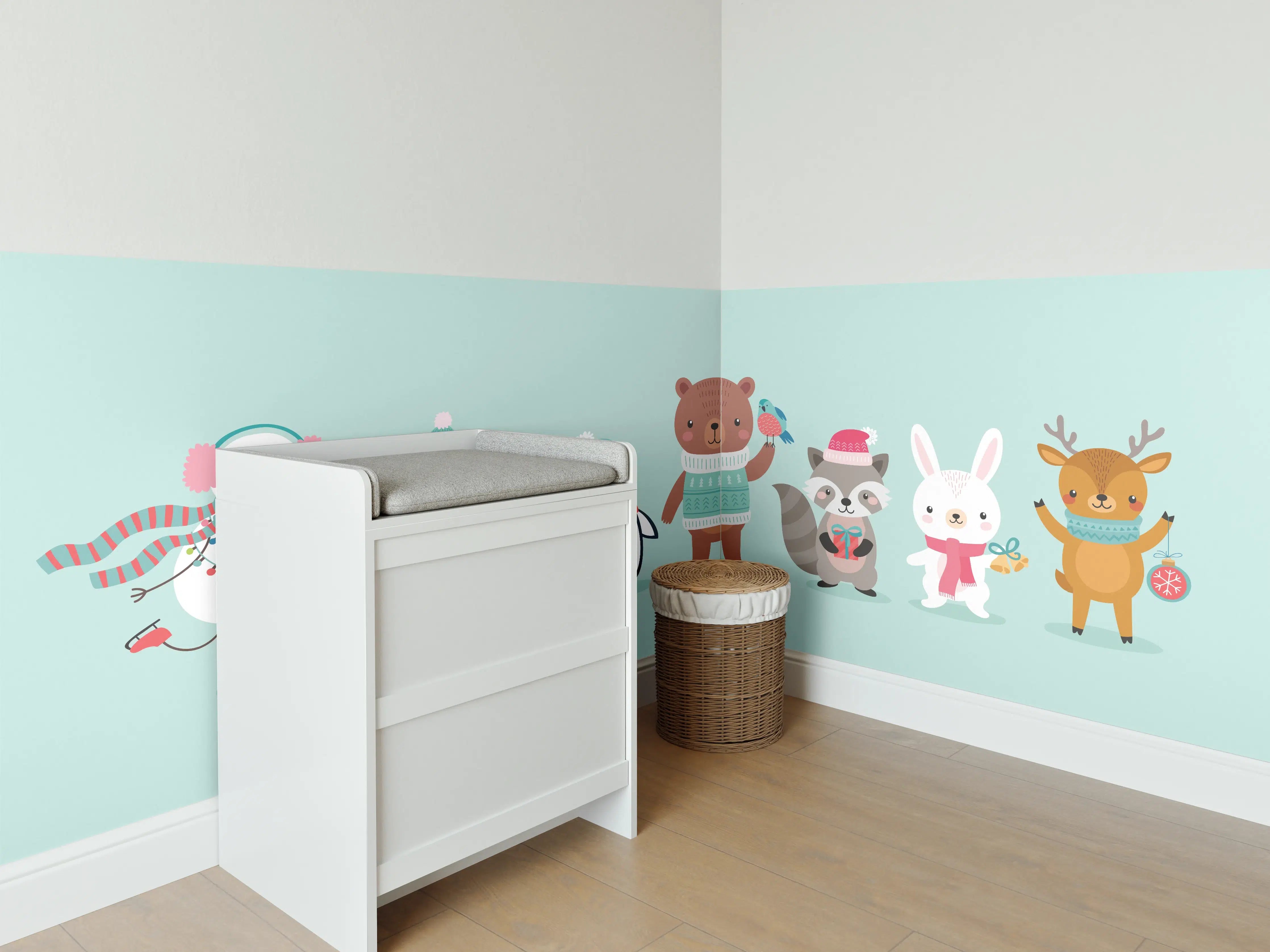 Babyzimmer Wandgestaltung - Winterliche Tierfreunde Illustration