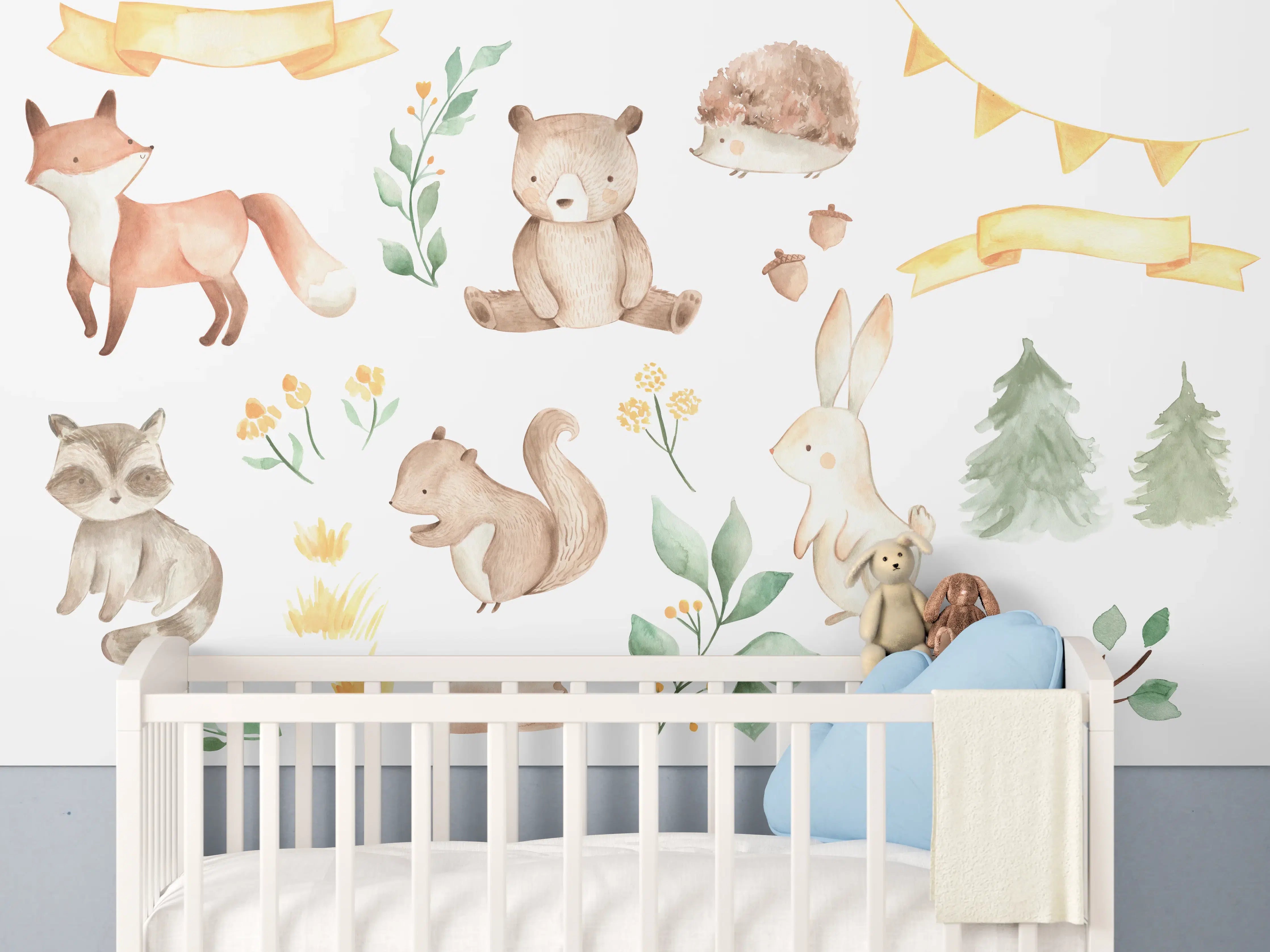 Babyzimmer Wandgestaltung - Woodland Tiere - Aquarell