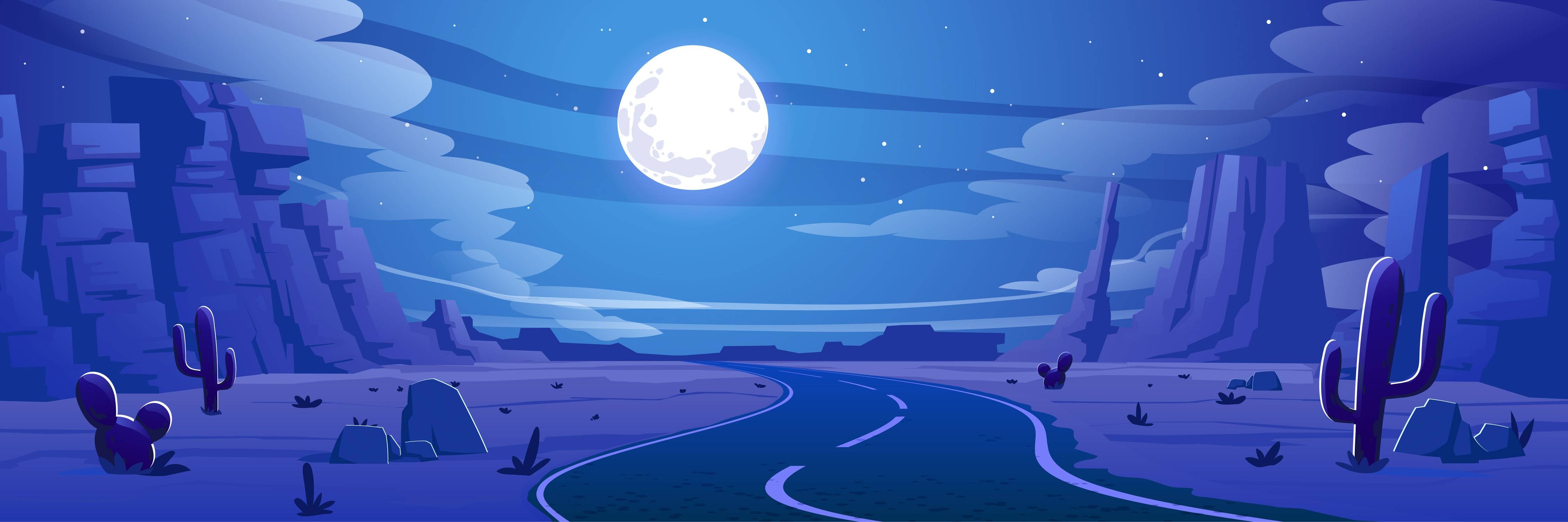 Babyzimmer Wandgestaltung-Wüstenlandschaft bei Nacht im Cartoon-Stil