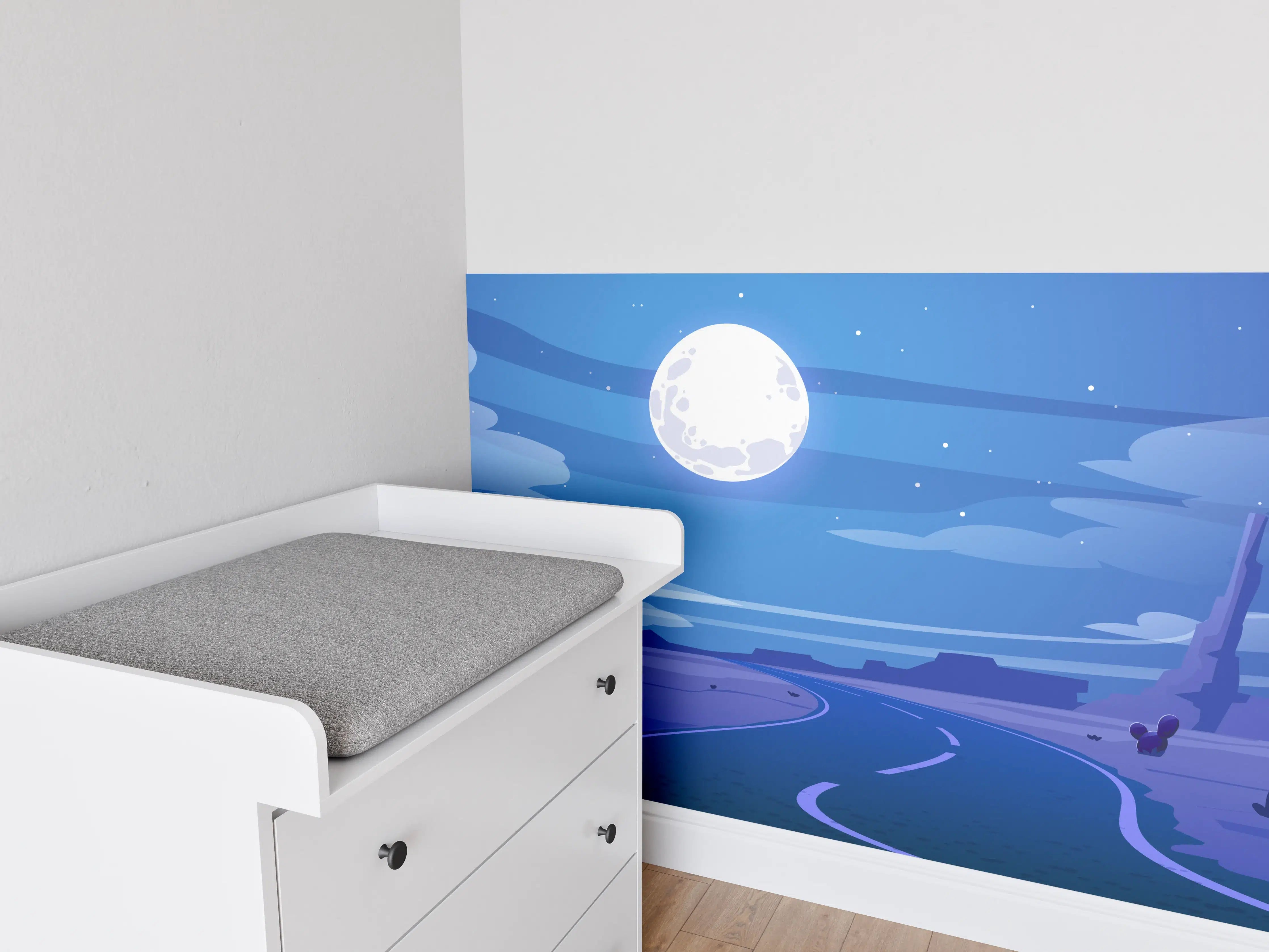 Babyzimmer Wandgestaltung - Wüstenlandschaft bei Nacht im Cartoon-Stil
