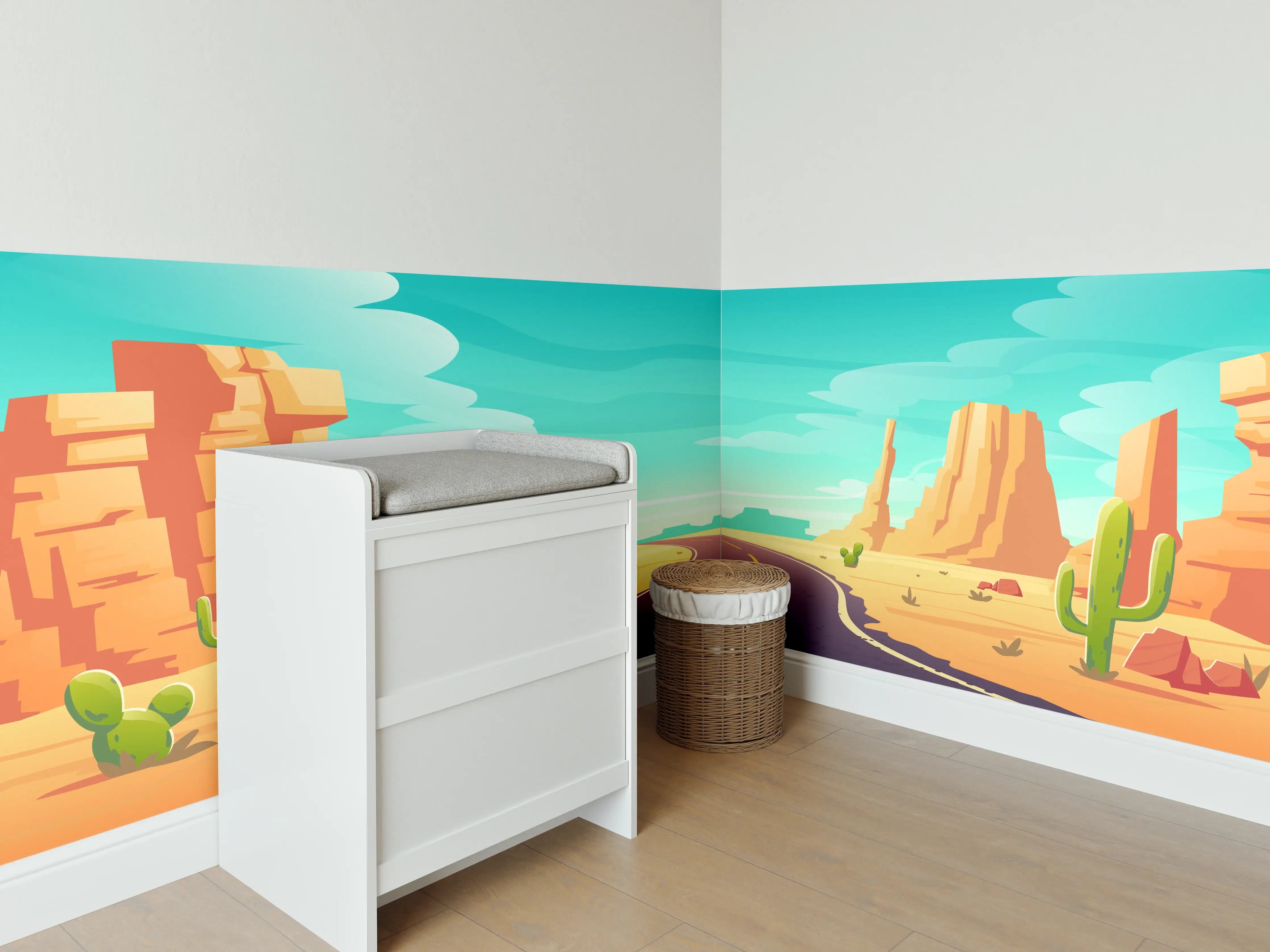 Babyzimmer Wandgestaltung - Wüstenlandschaft mit Straße und Sabinen