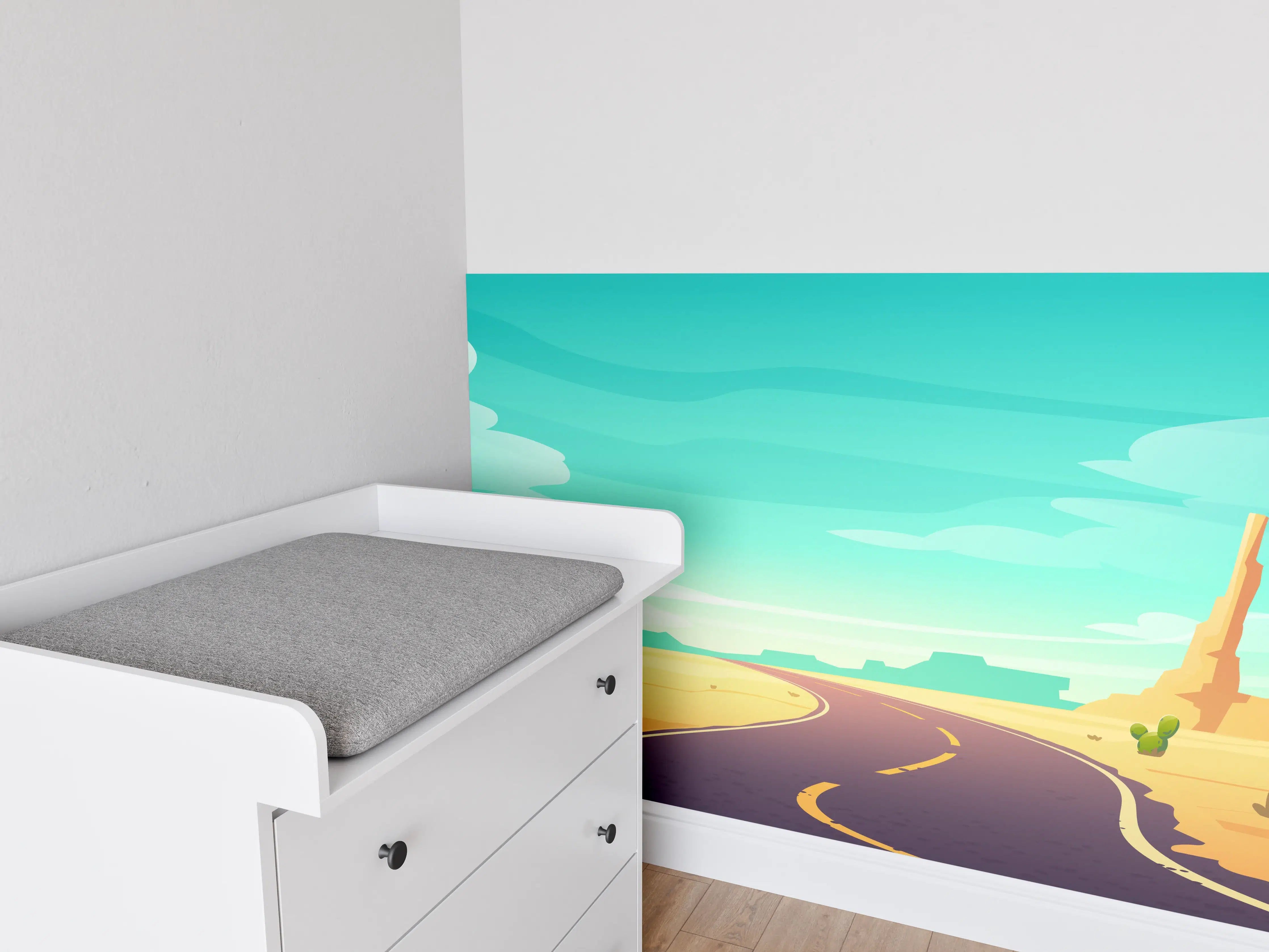 Babyzimmer Wandgestaltung - Wüstenlandschaft mit Straße und Sabinen