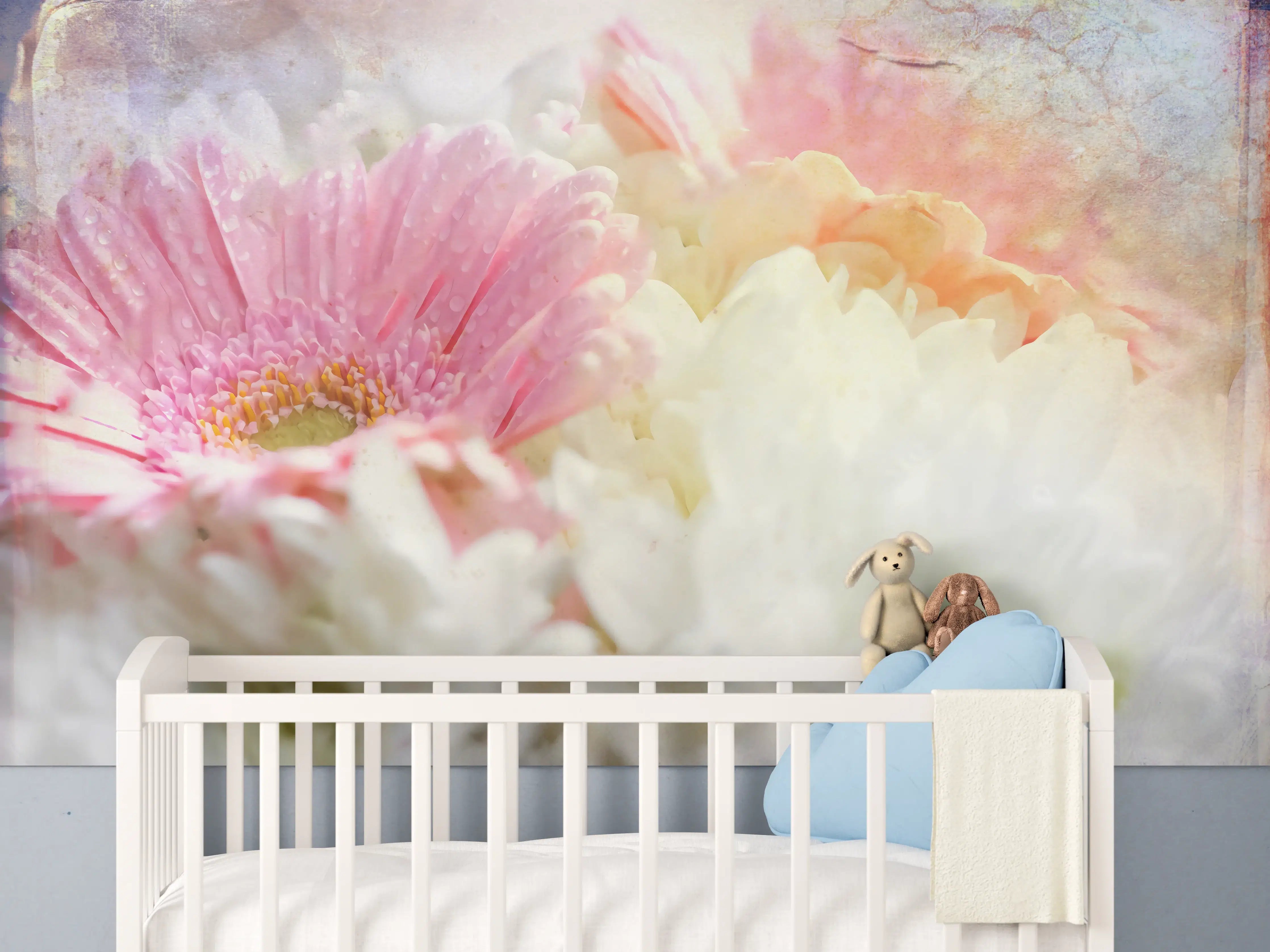 Babyzimmer Wandgestaltung - Wunderschöne Blumen - Nahaufnahme