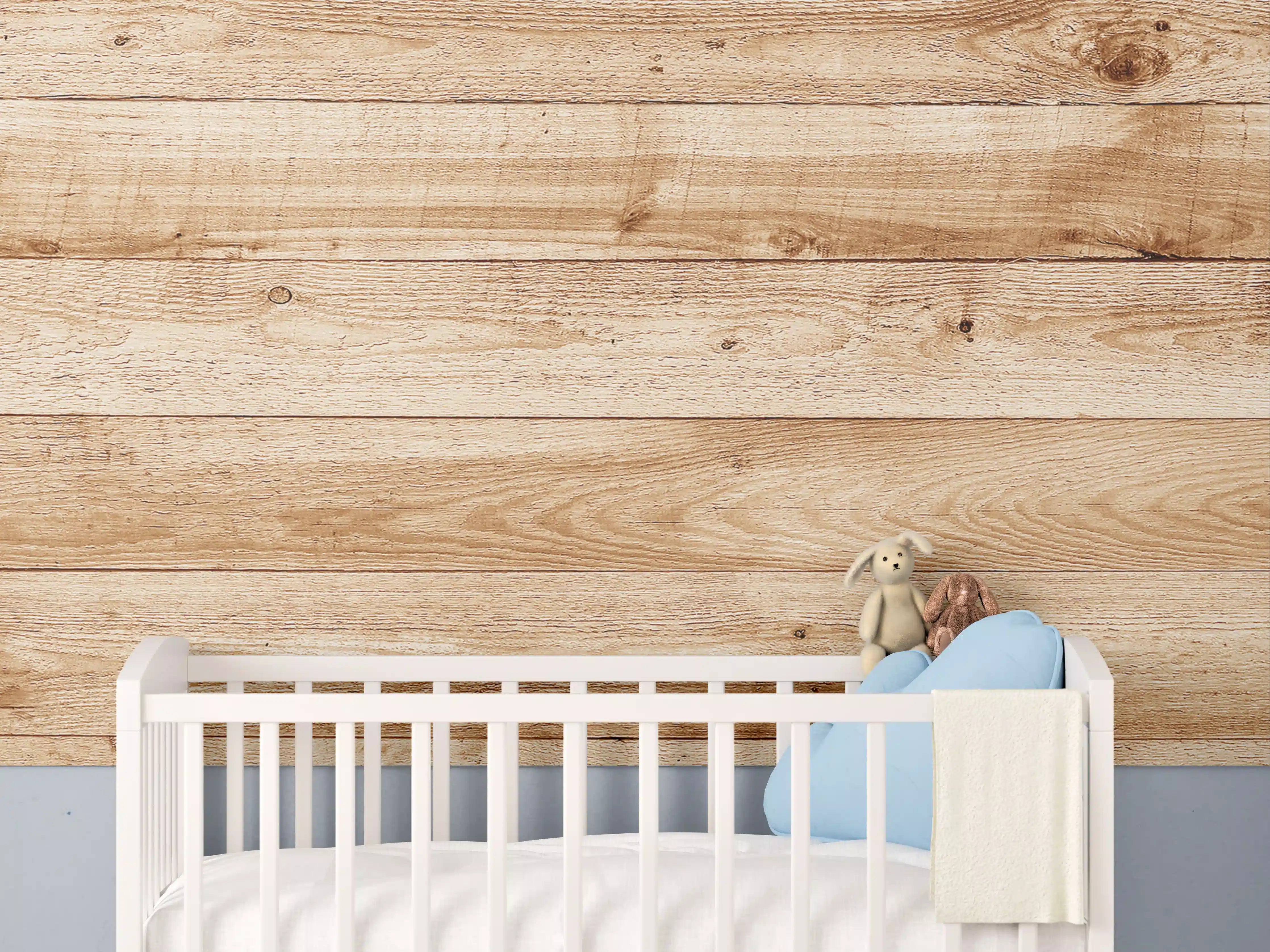 Babyzimmer Wandgestaltung - Wunderschöner Holztisch mit Naturdeko