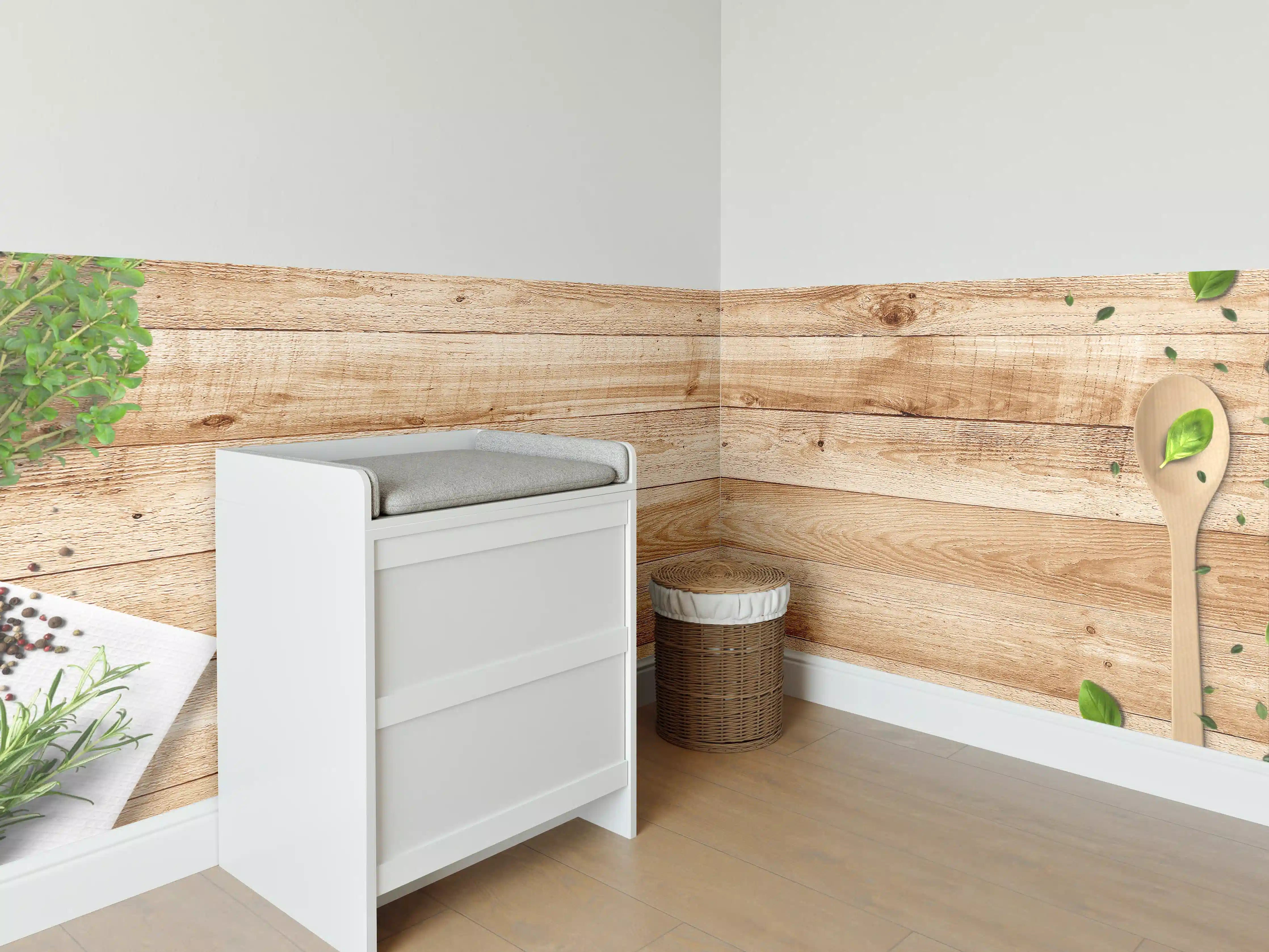 Babyzimmer Wandgestaltung - Wunderschöner Holztisch mit Naturdeko