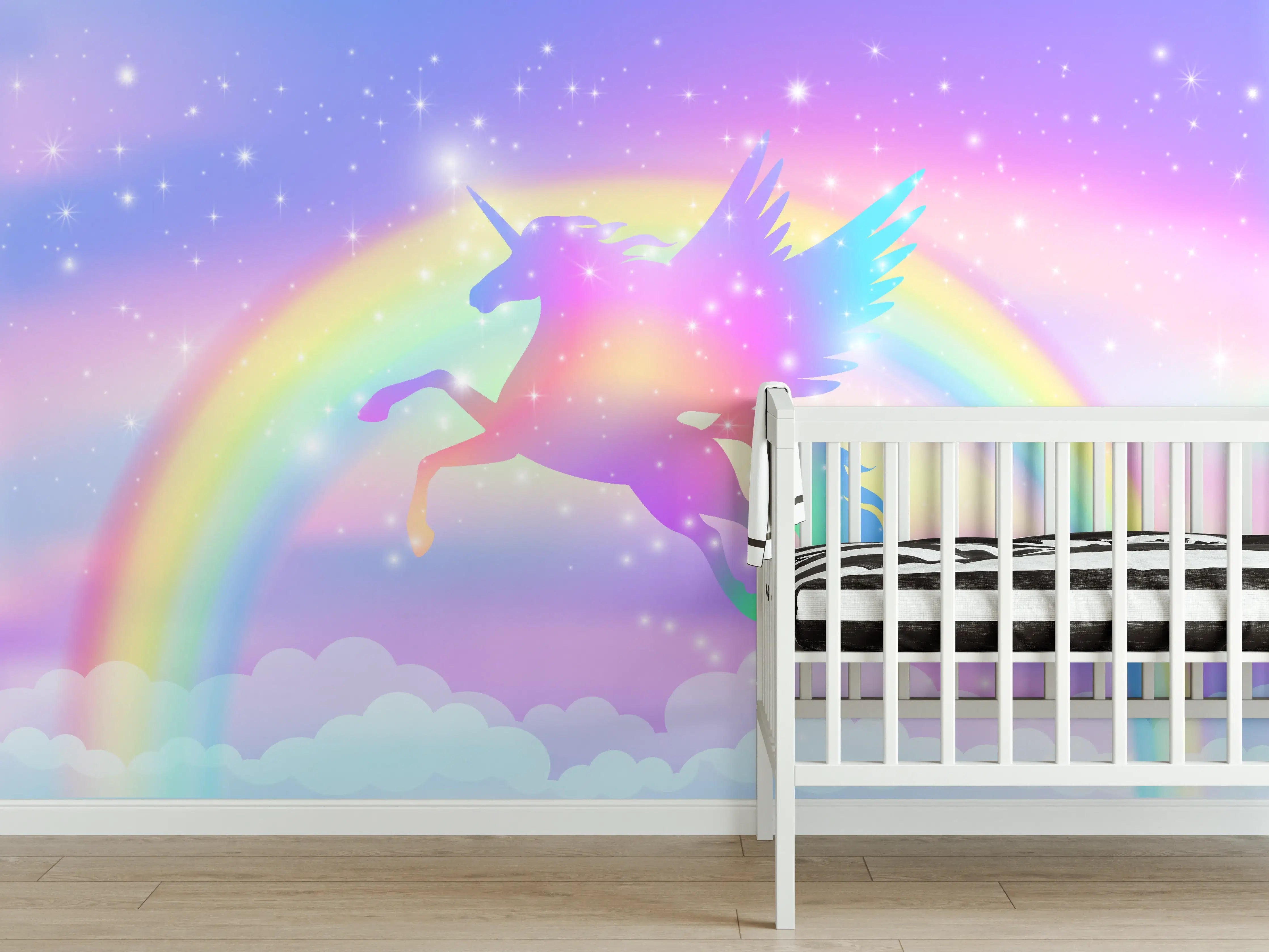Babyzimmer Wandgestaltung - Wunderschöner Regenbogen-Hybrid-Unicorn