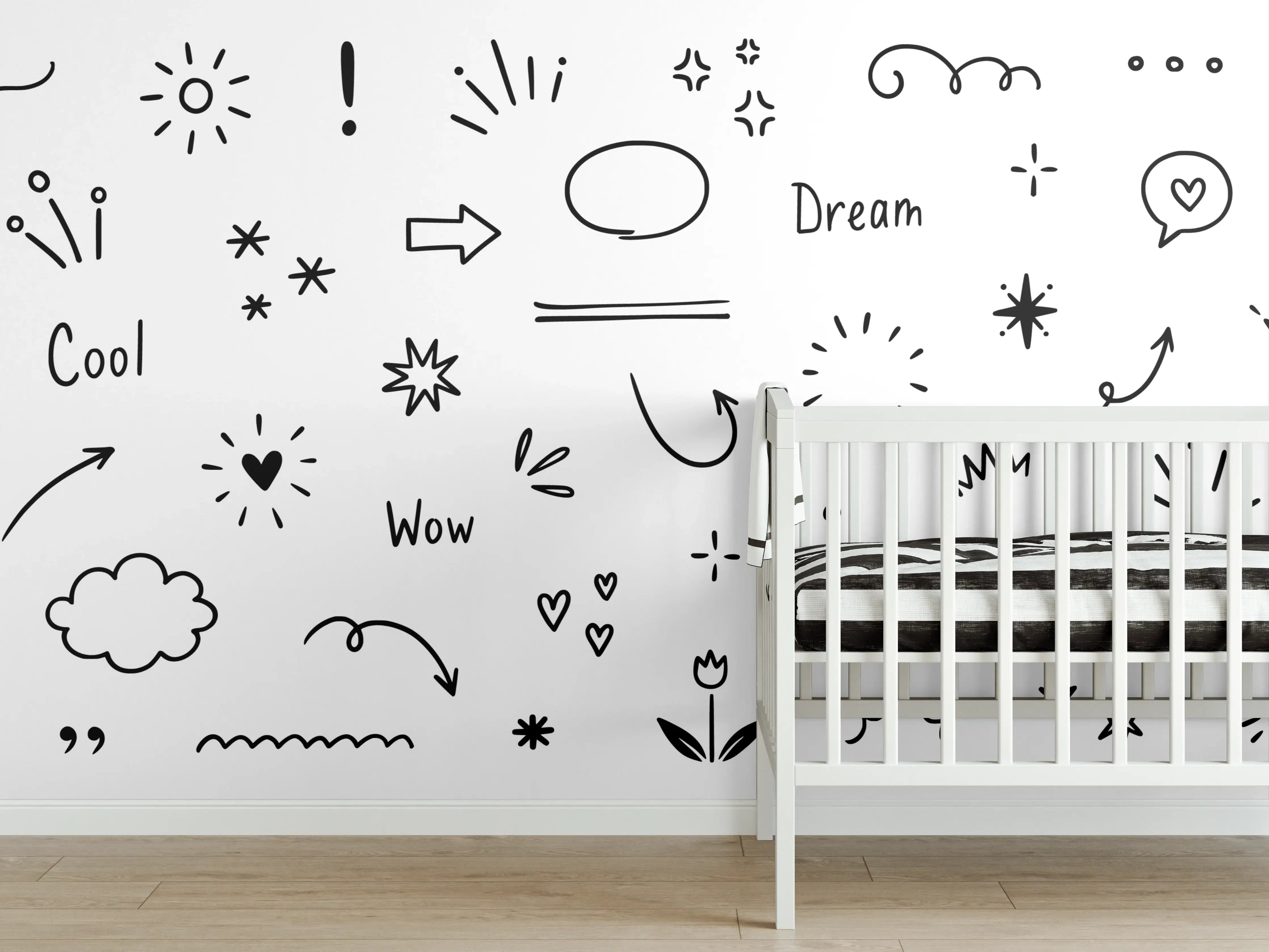 Babyzimmer Wandgestaltung - Wunschlose Wolken und Sterne Illustration
