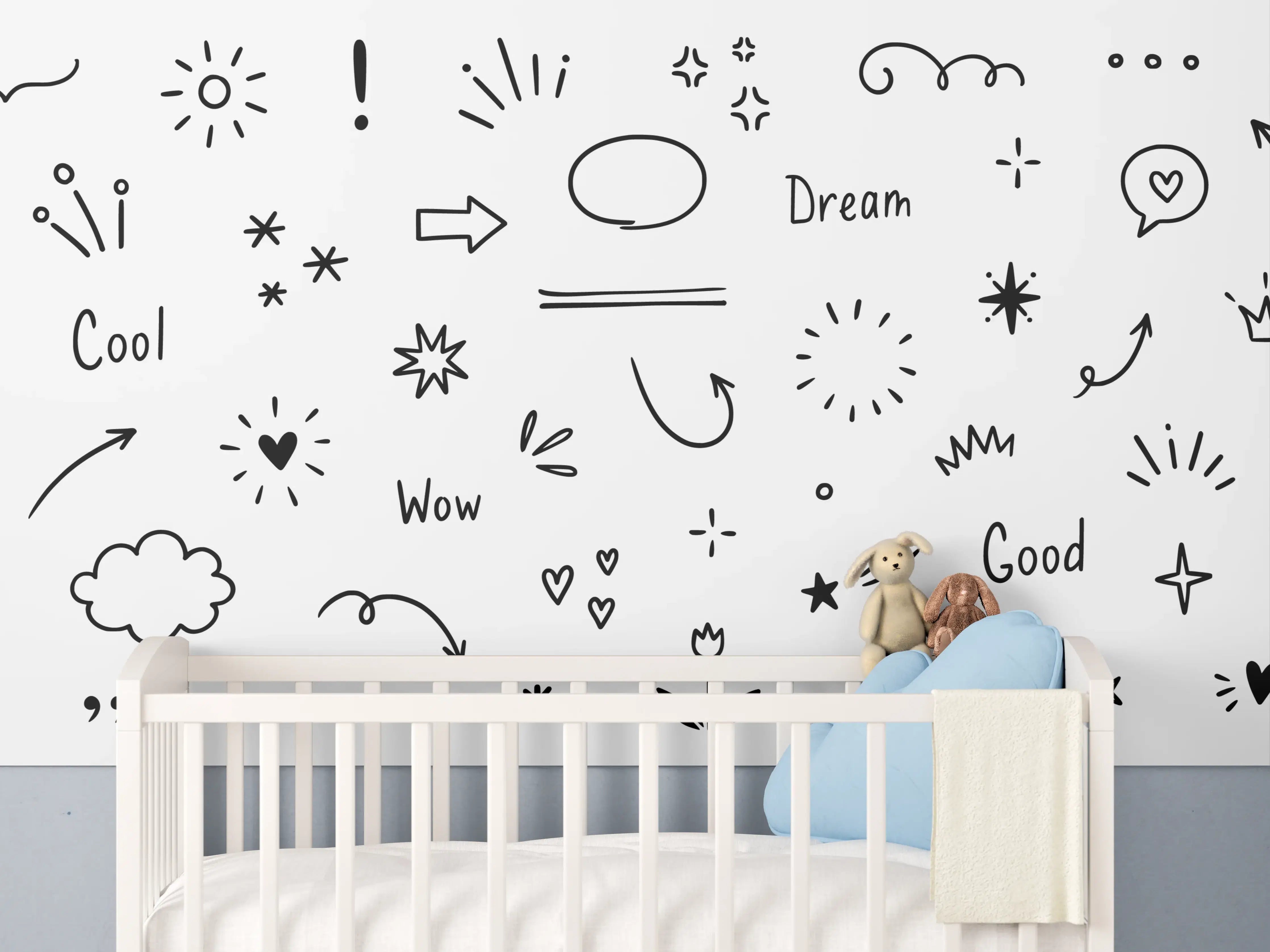 Babyzimmer Wandgestaltung - Wunschlose Wolken und Sterne Illustration