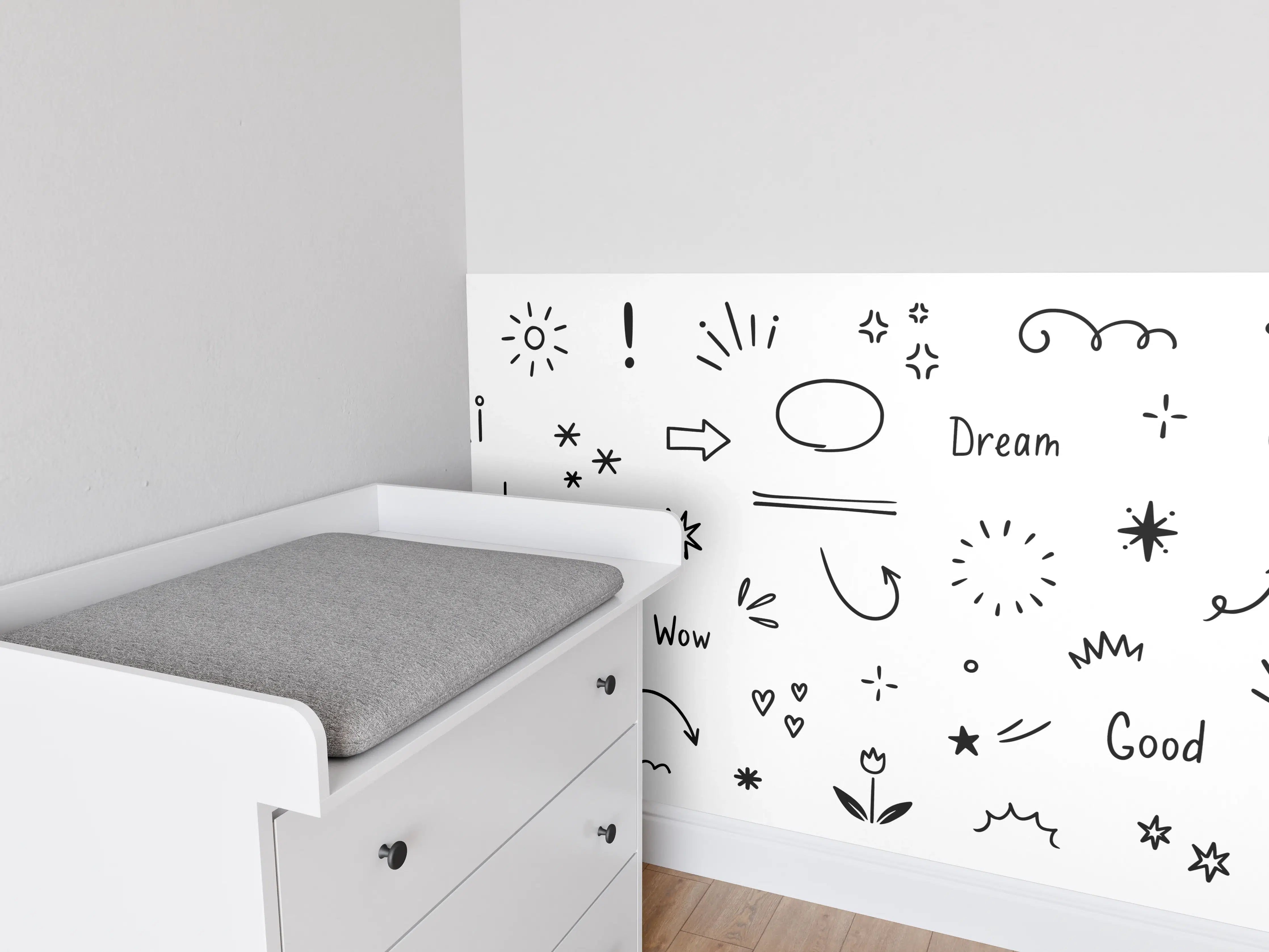 Babyzimmer Wandgestaltung - Wunschlose Wolken und Sterne Illustration