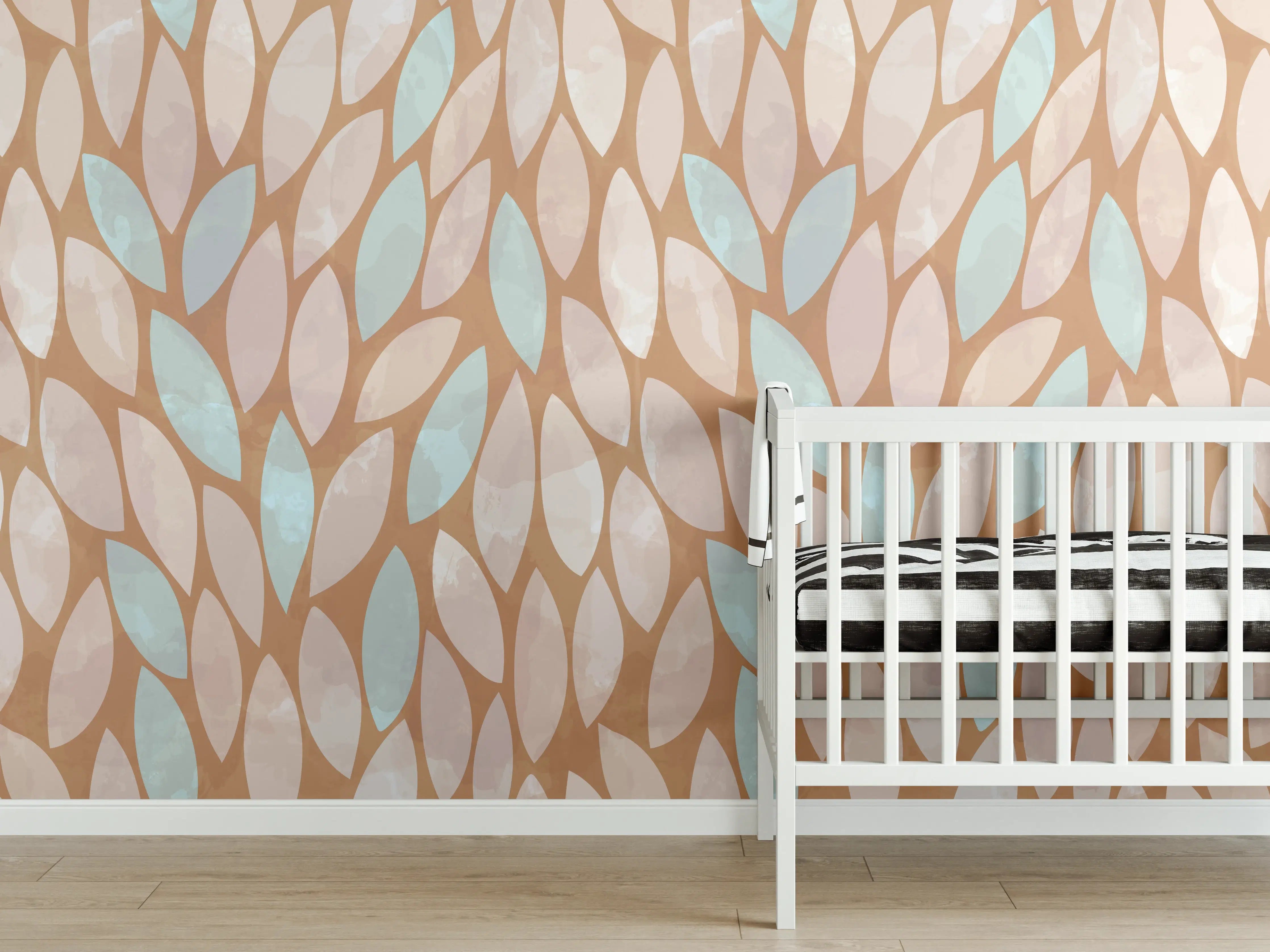 Babyzimmer Wandgestaltung - Zarte Blattmuster in warmen Erdtönen