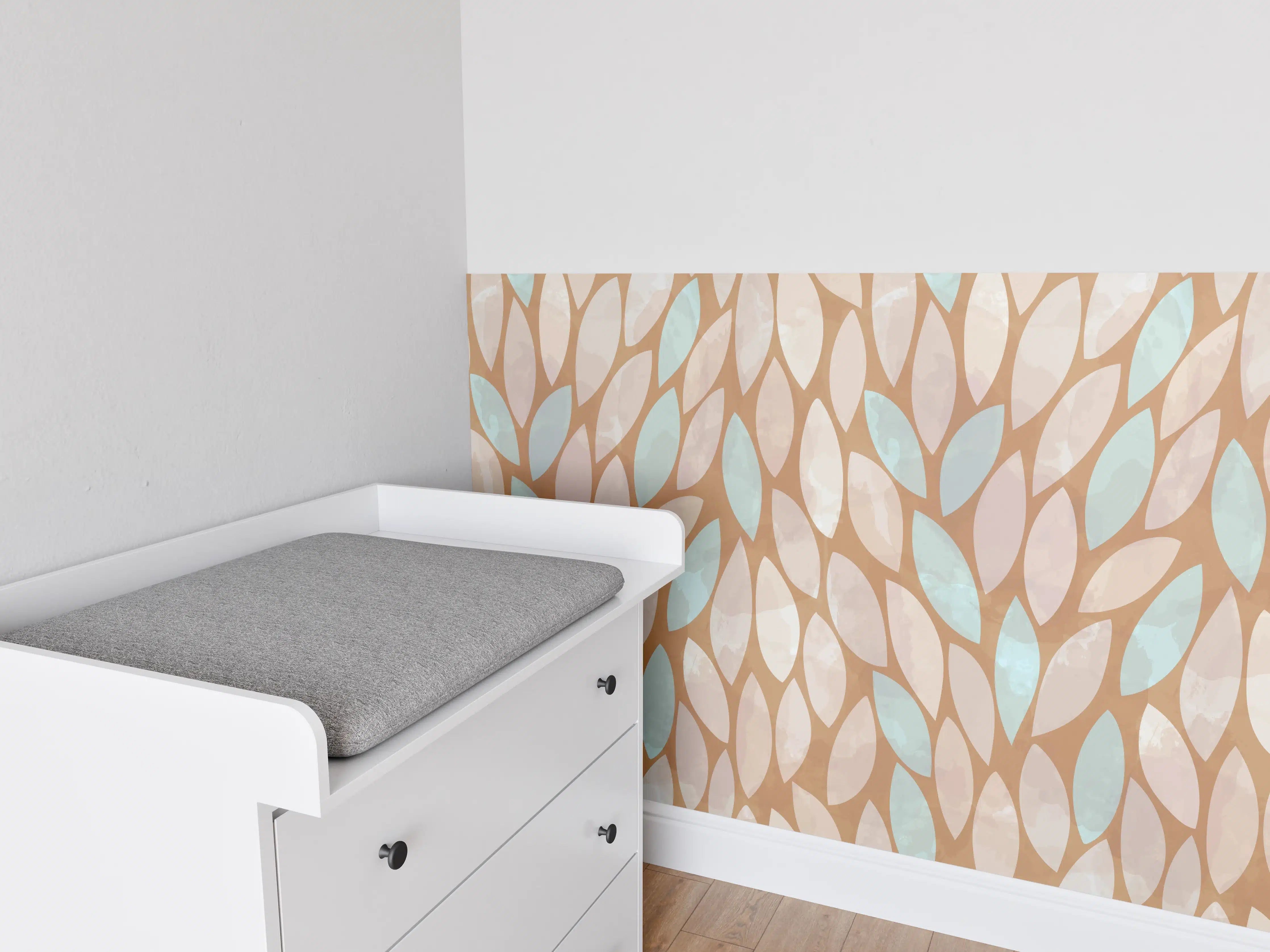 Babyzimmer Wandgestaltung - Zarte Blattmuster in warmen Erdtönen