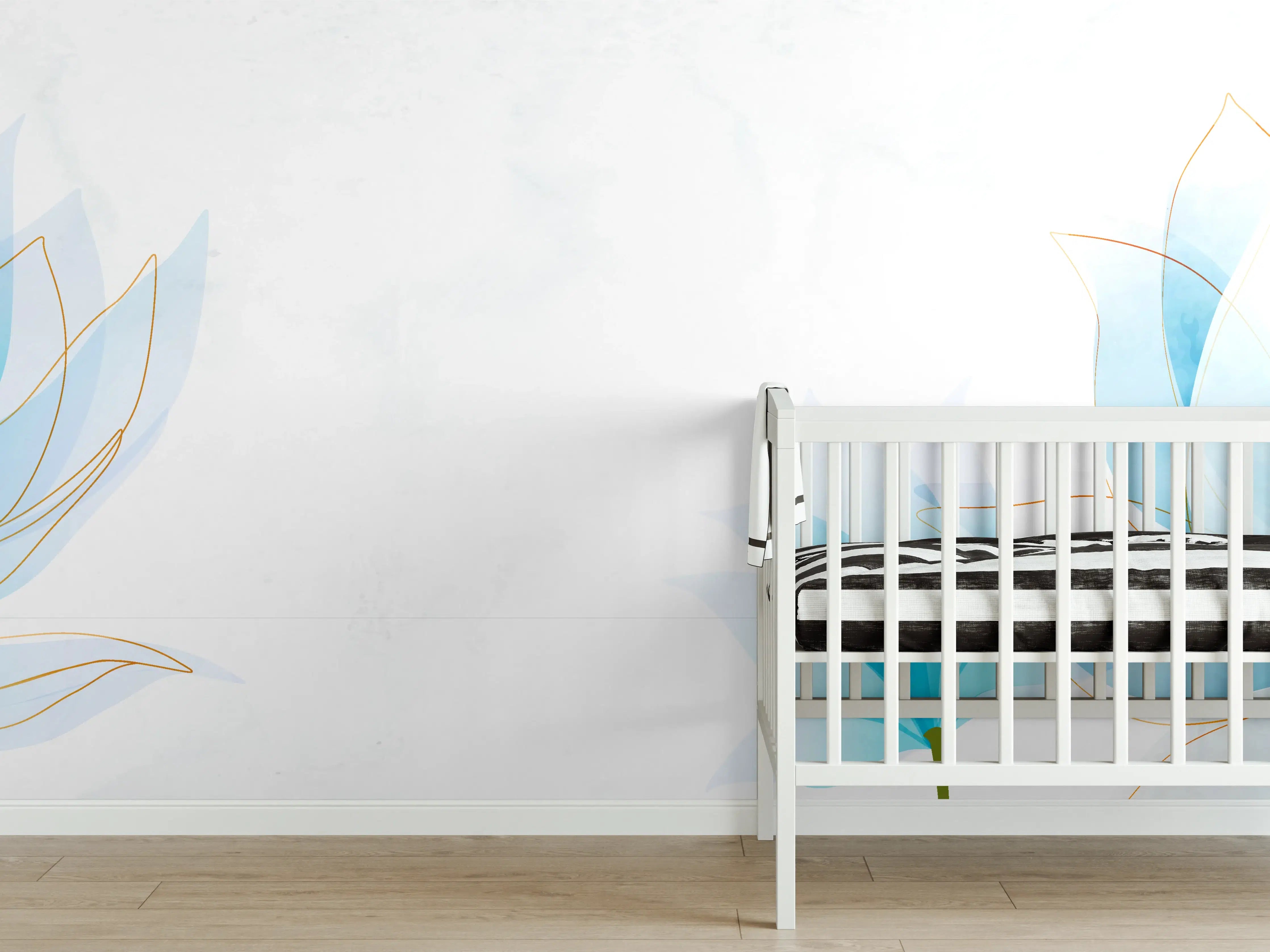 Babyzimmer Wandgestaltung - Zarte Blaue Blumen Illustration