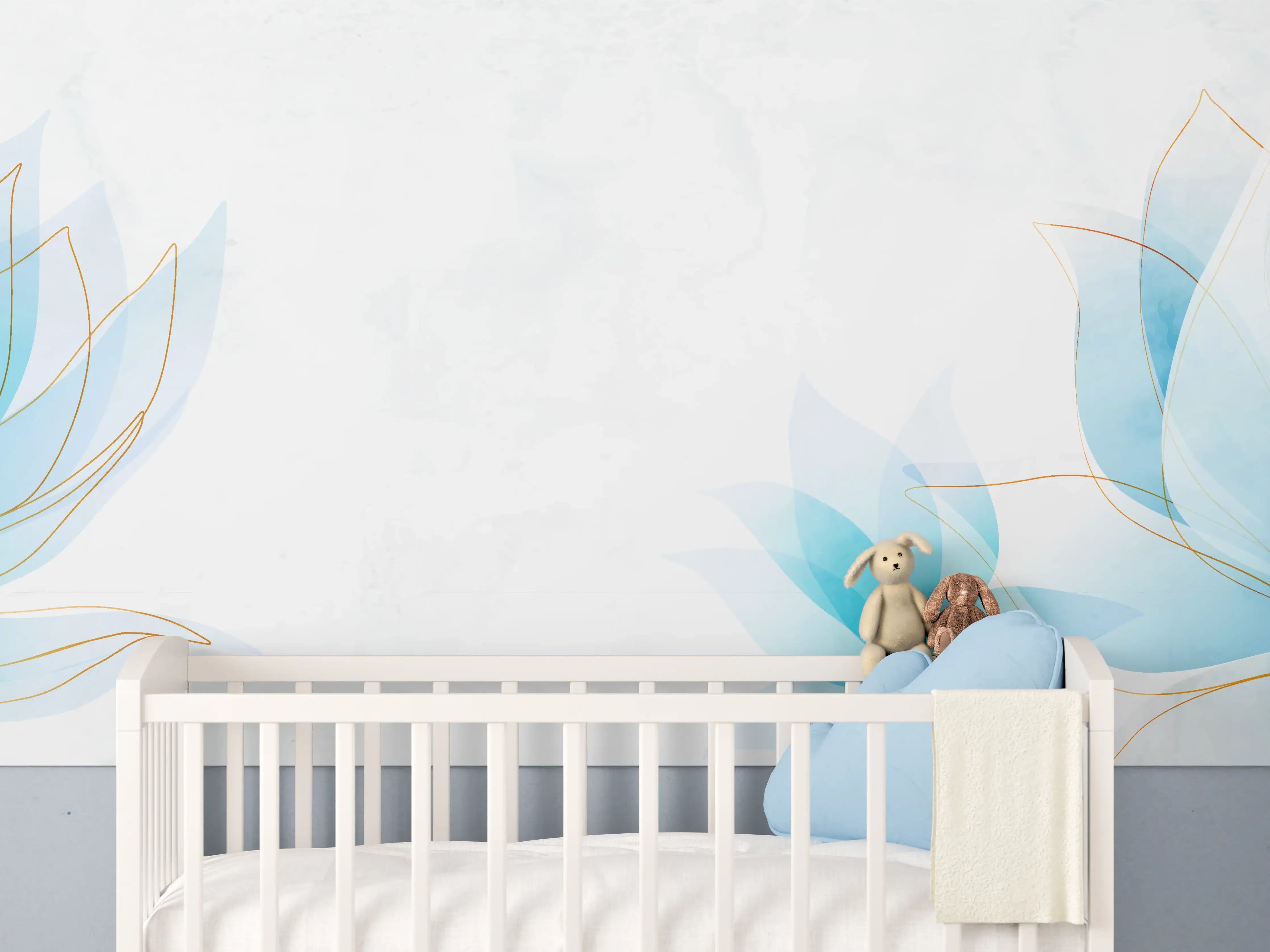 Babyzimmer Wandgestaltung - Zarte Blaue Blumen Illustration