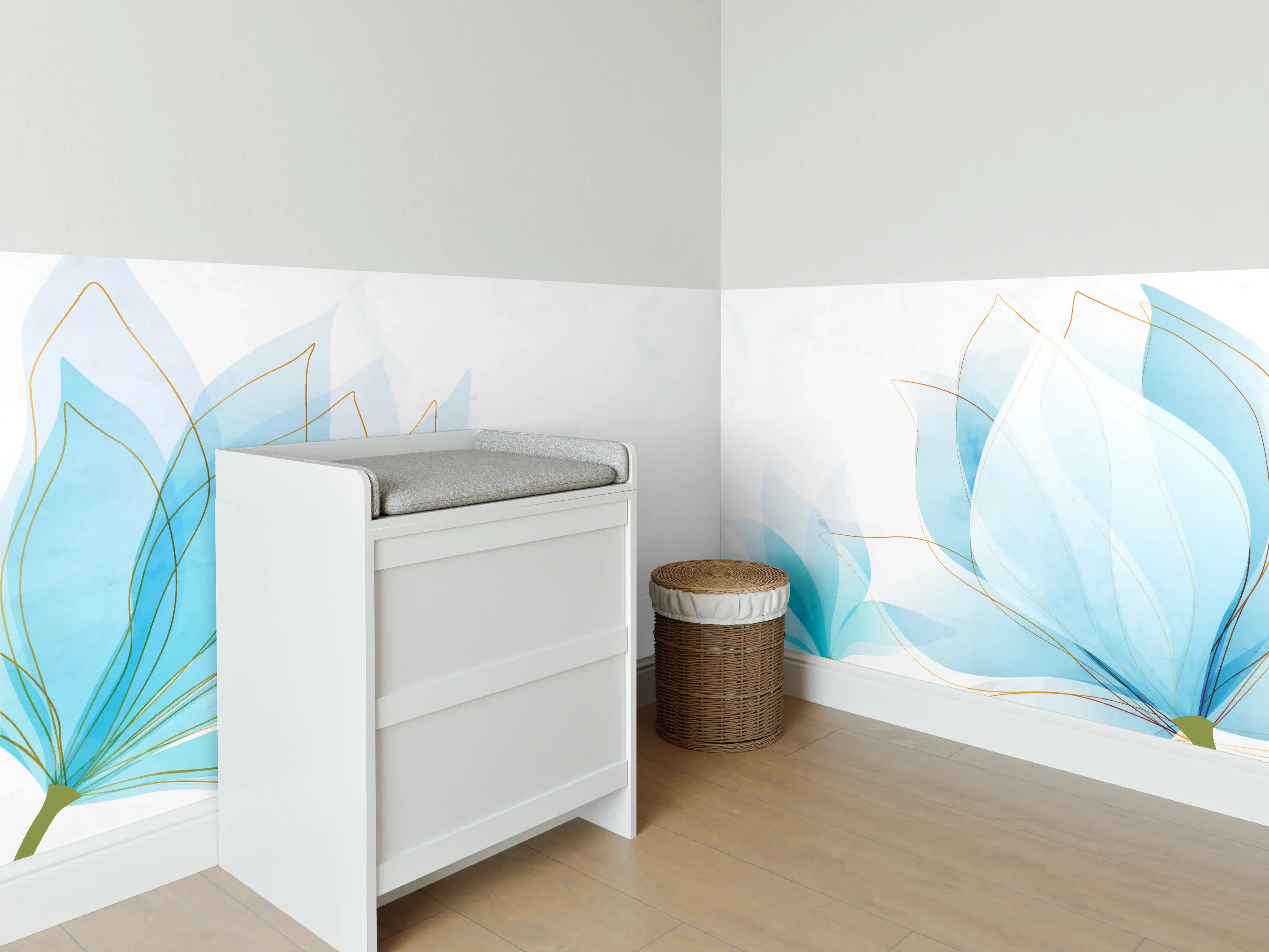 Babyzimmer Wandgestaltung - Zarte Blaue Blumen Illustration