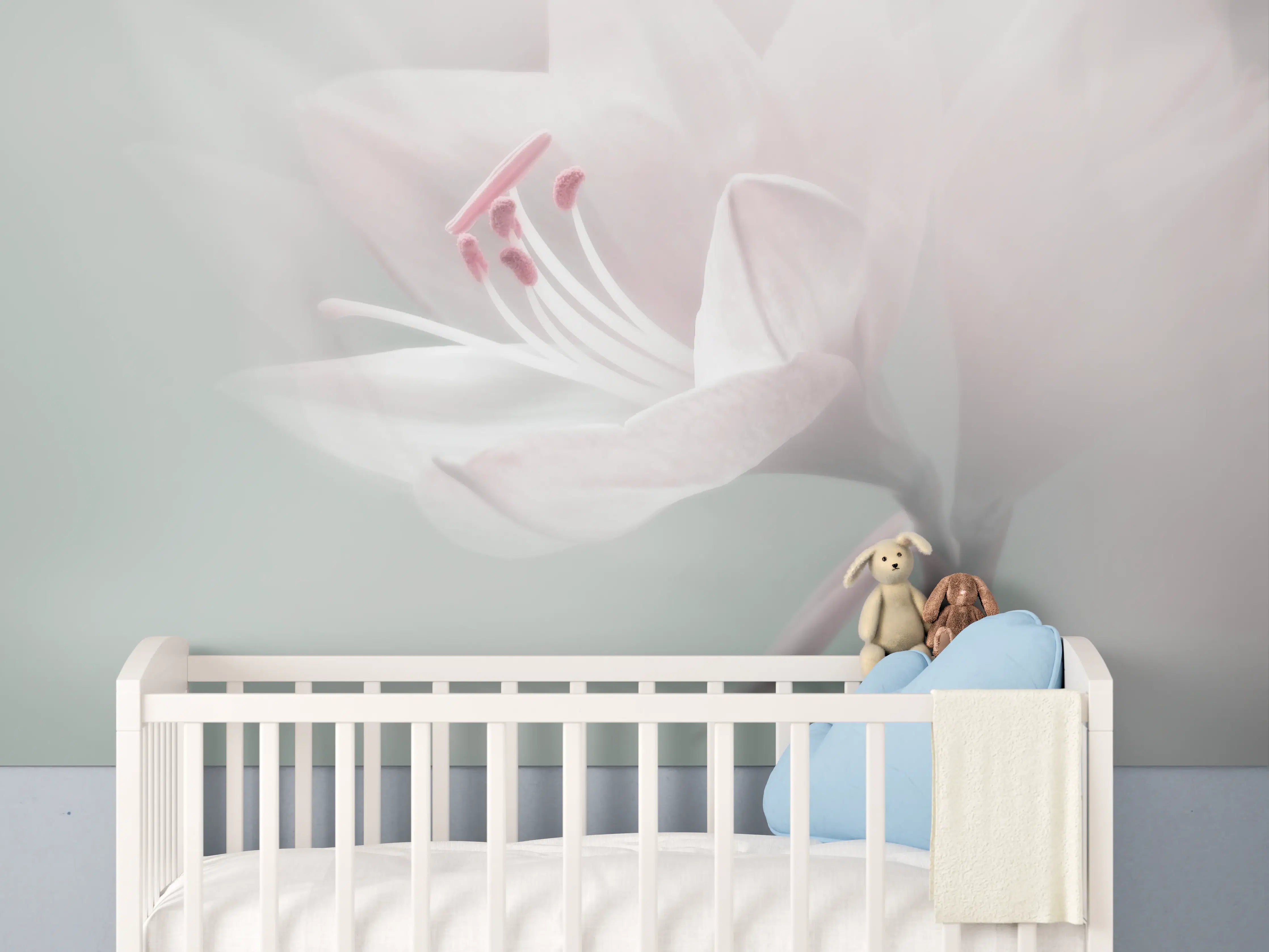 Babyzimmer Wandgestaltung - Zarte Blumenfotografie in Pastellfarben