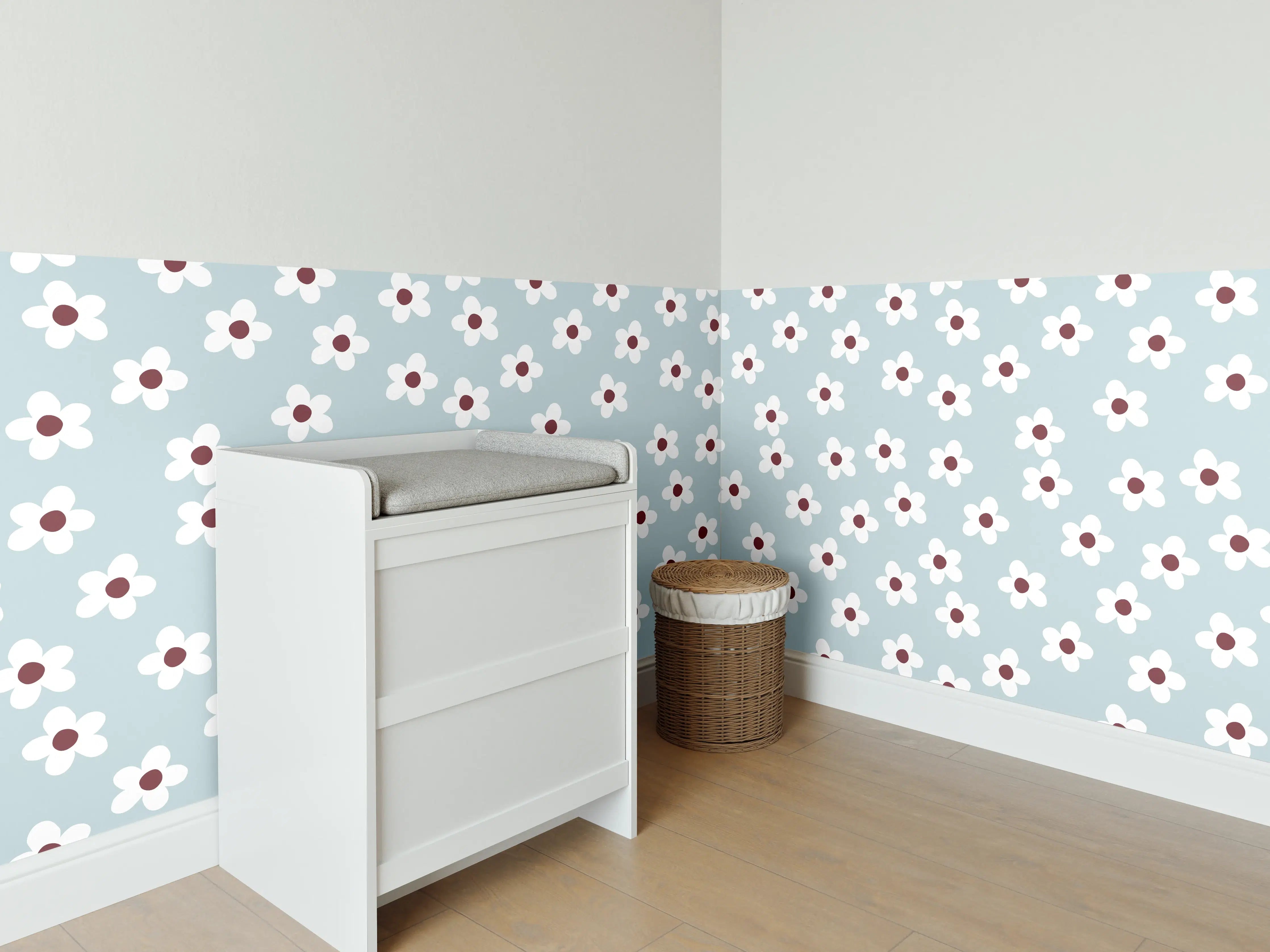 Babyzimmer Wandgestaltung - Zarte Blumenmuster auf dezentem Hintergrund