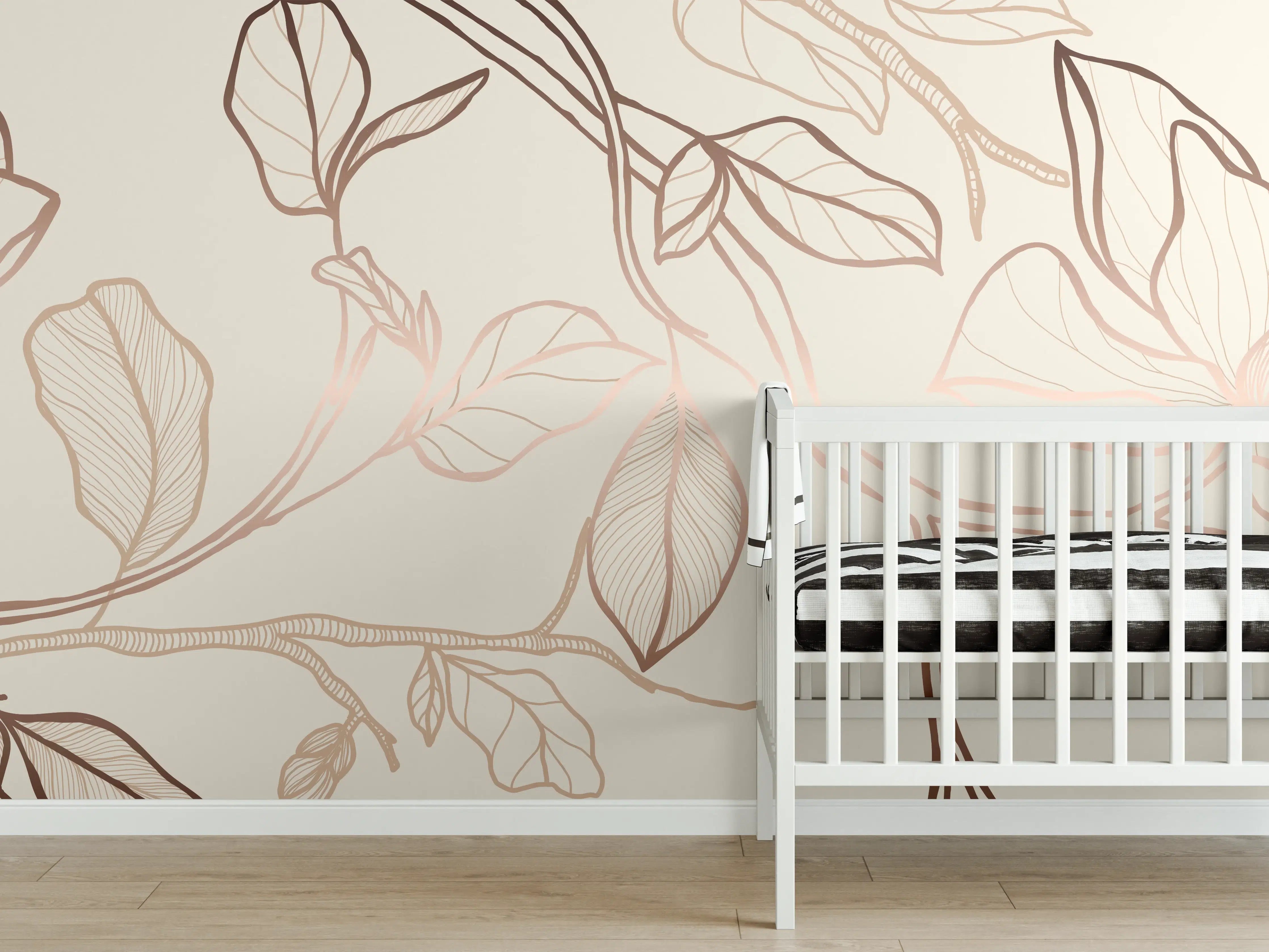 Babyzimmer Wandgestaltung - Zarte Blumenzeichnung Beige