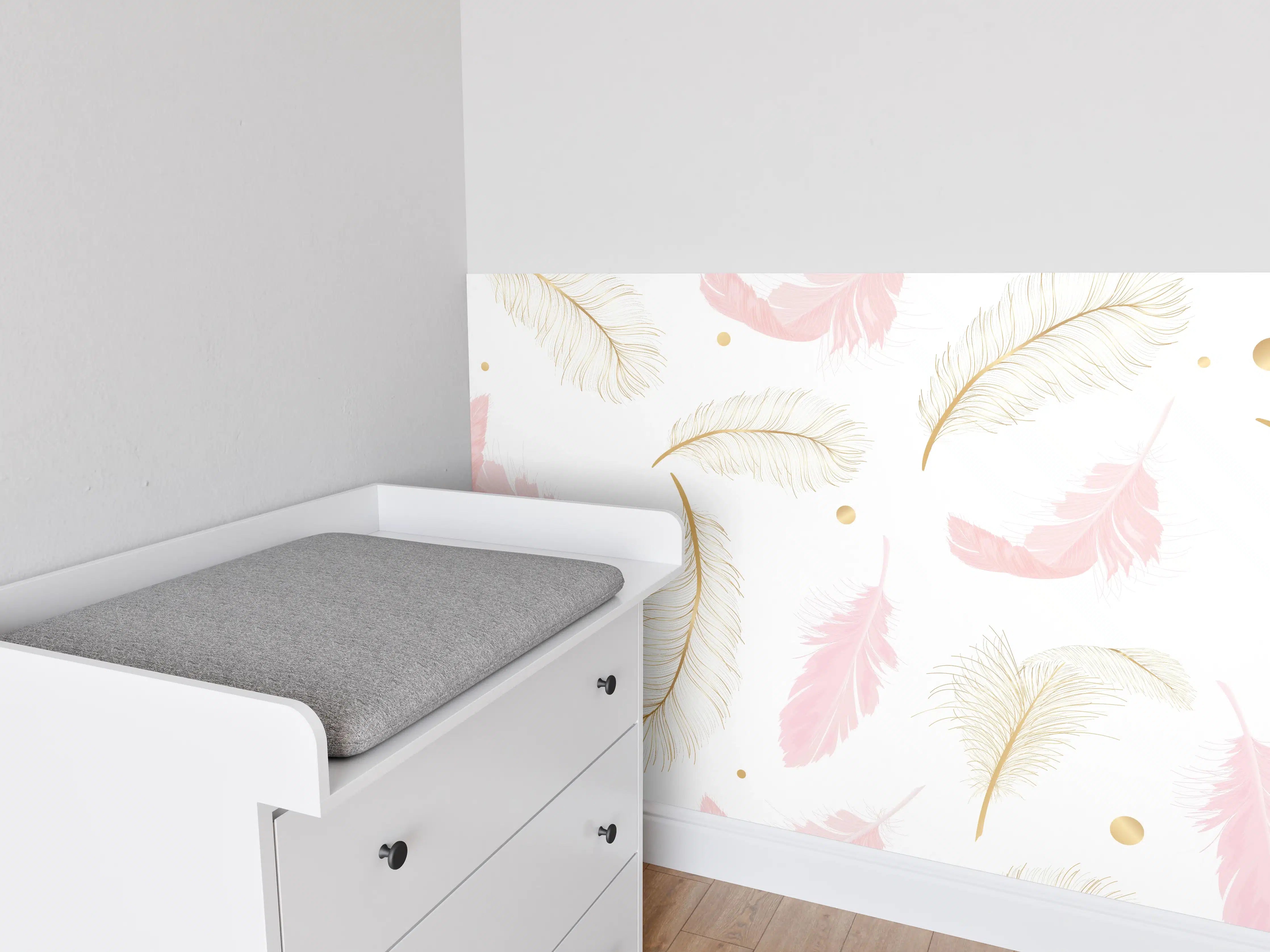 Babyzimmer Wandgestaltung - Zarte Federn Goldpunkt Muster