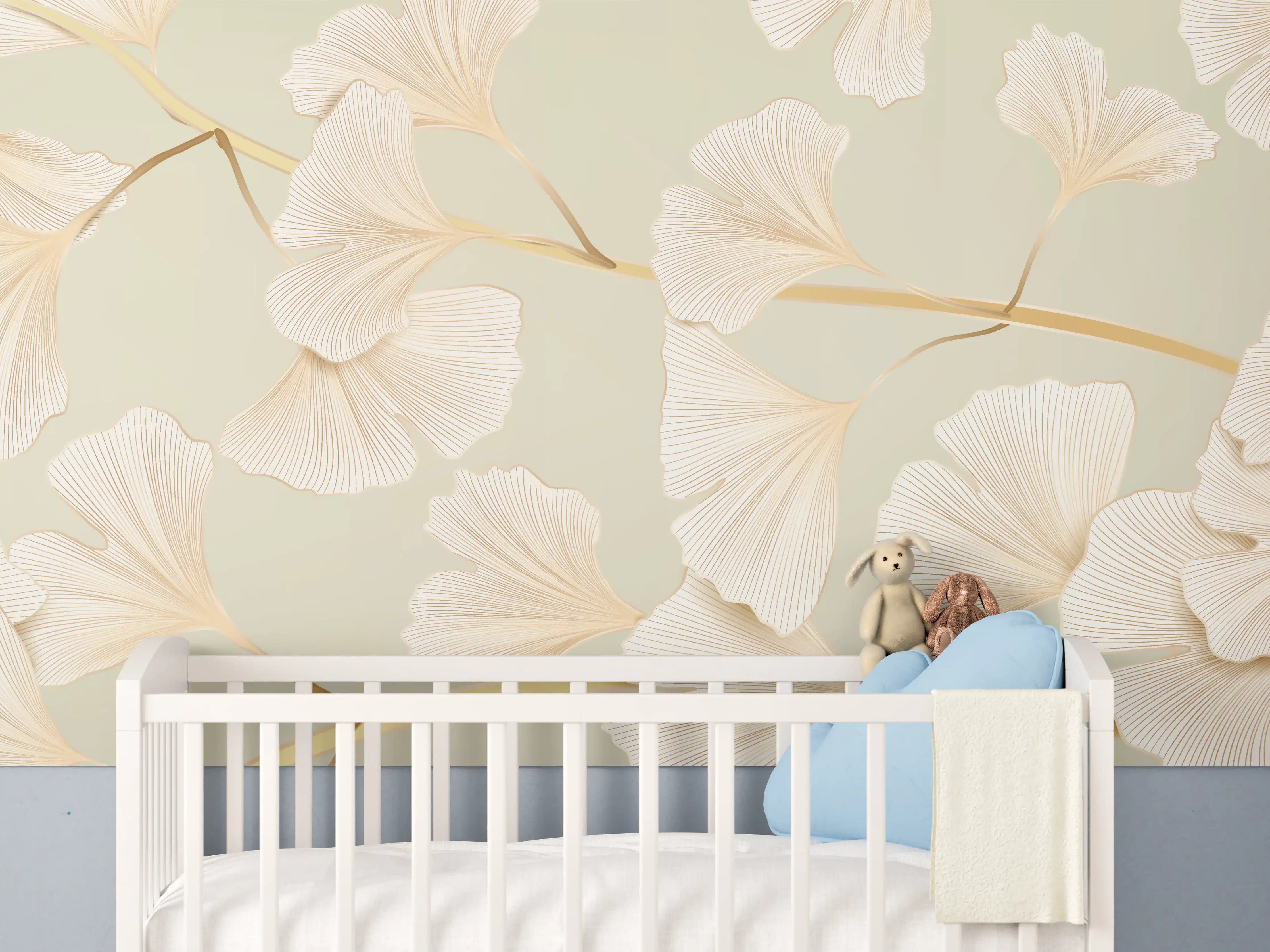Babyzimmer Wandgestaltung - Zarte Ginkgo-Blatt-Muster