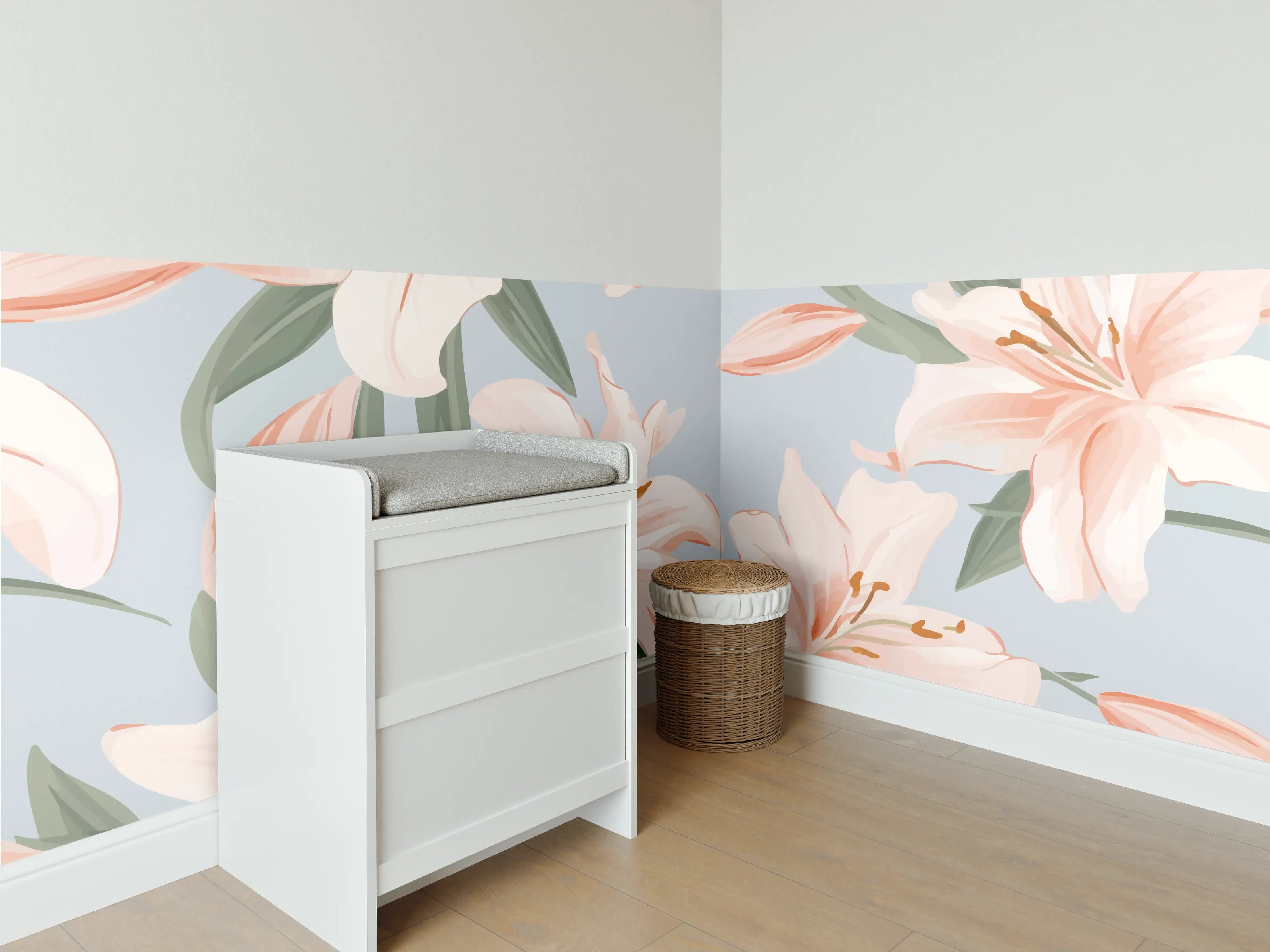 Babyzimmer Wandgestaltung - Zarte Lilien in Pastellfarben