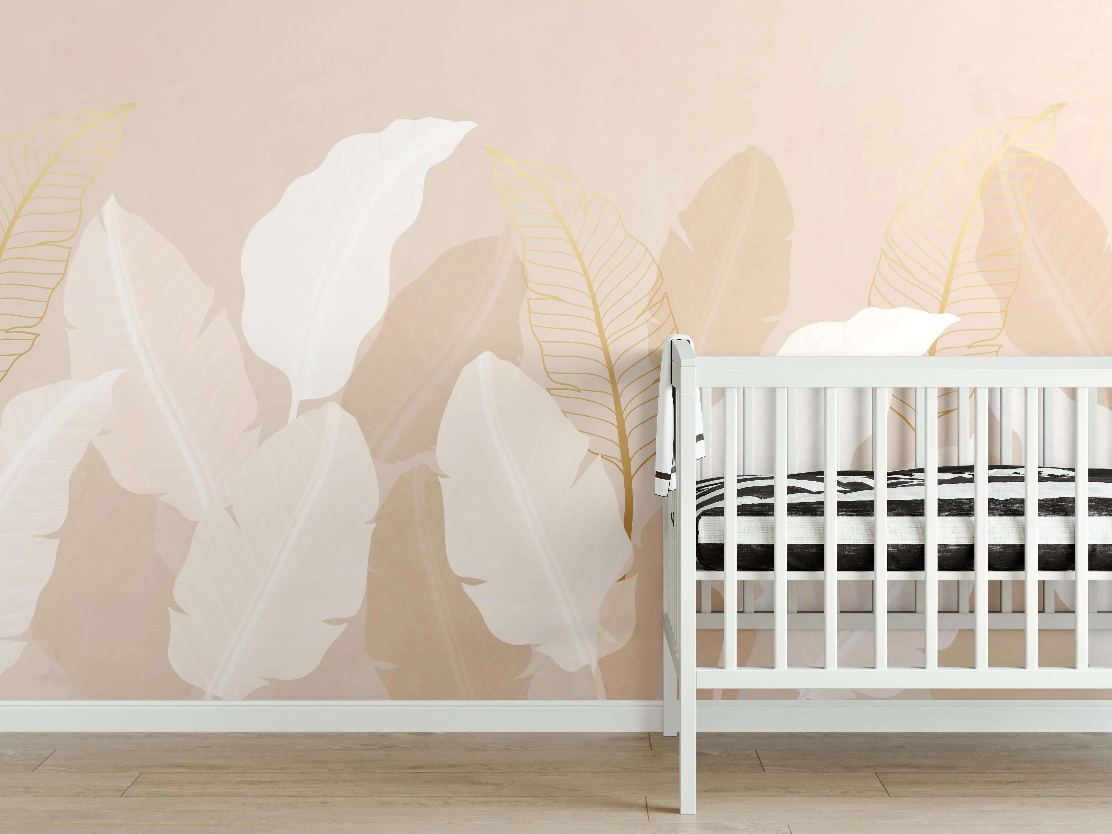 Babyzimmer Wandgestaltung - Zarte-Pastell-Blätter-Stilbild