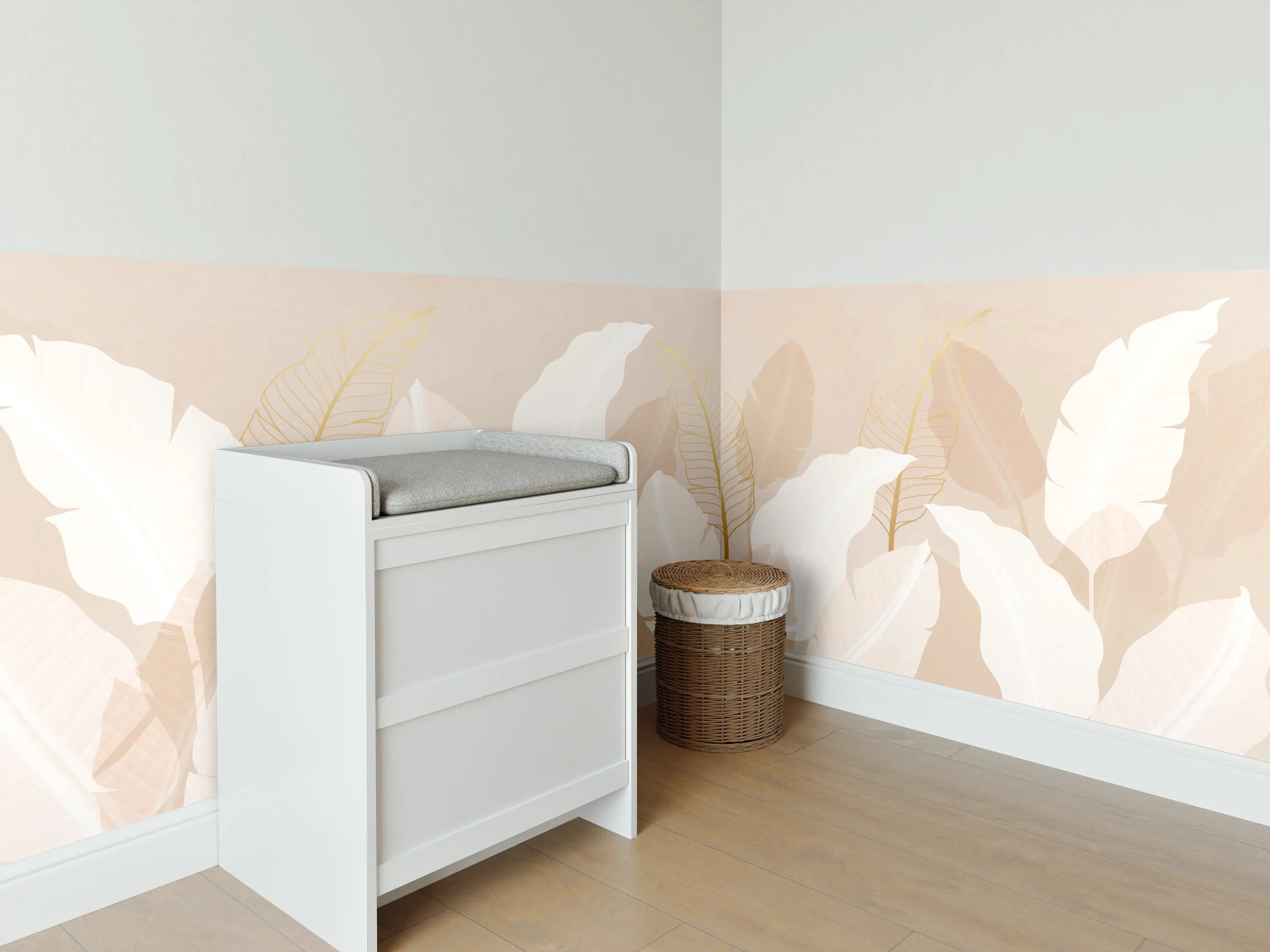 Babyzimmer Wandgestaltung - Zarte-Pastell-Blätter-Stilbild