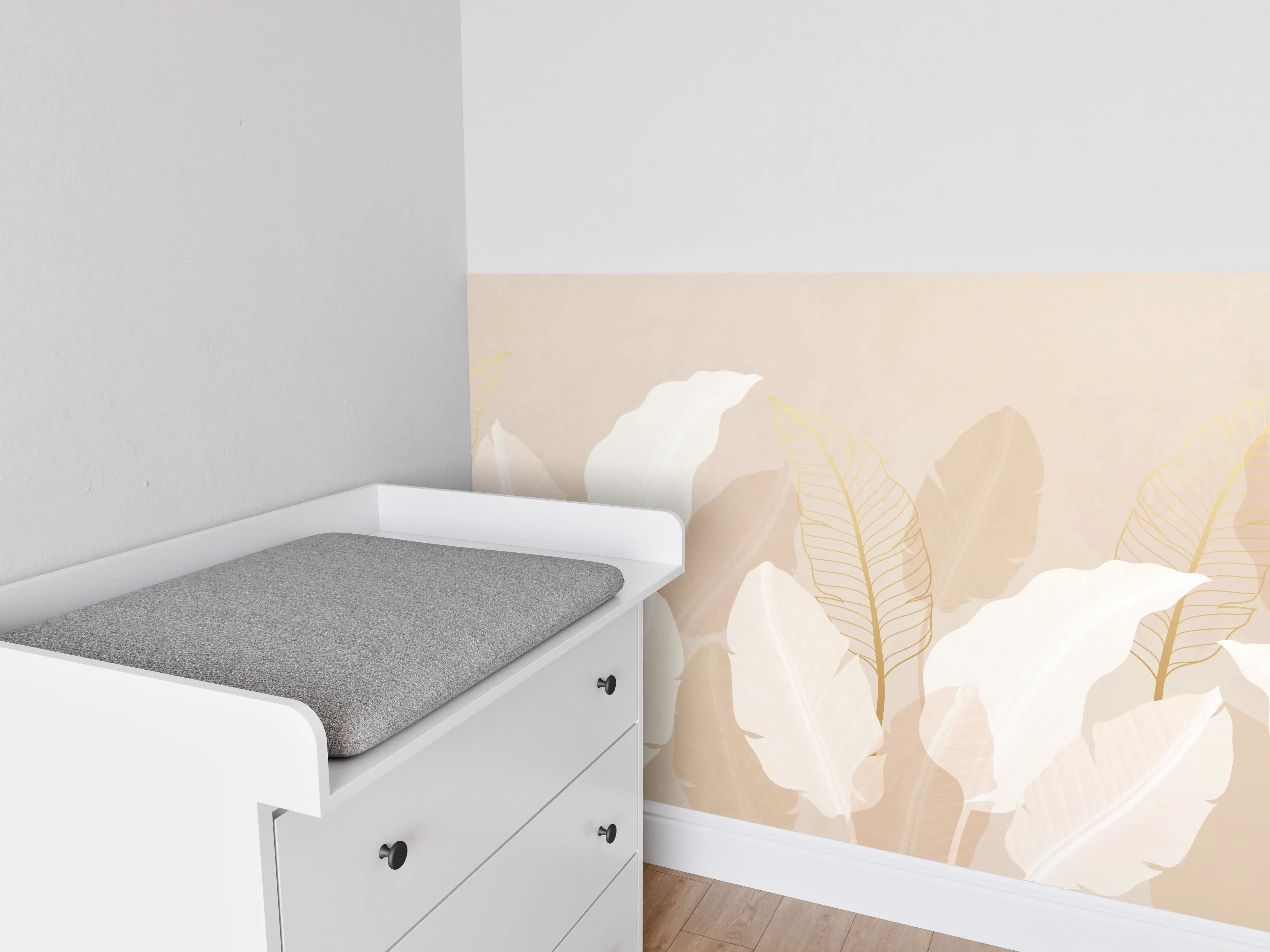 Babyzimmer Wandgestaltung - Zarte-Pastell-Blätter-Stilbild