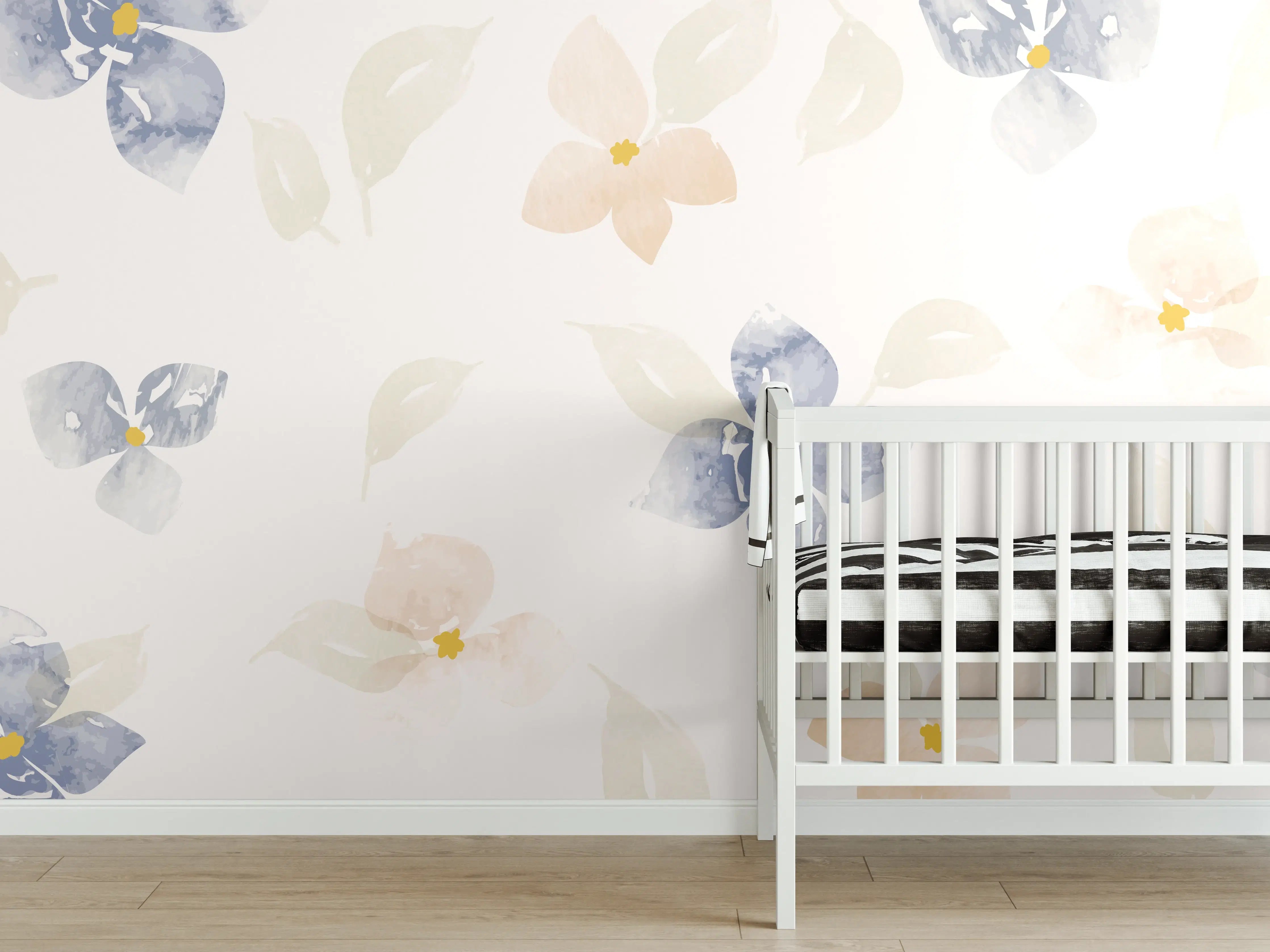 Babyzimmer Wandgestaltung - Zarte Pastell-Blumenmuster