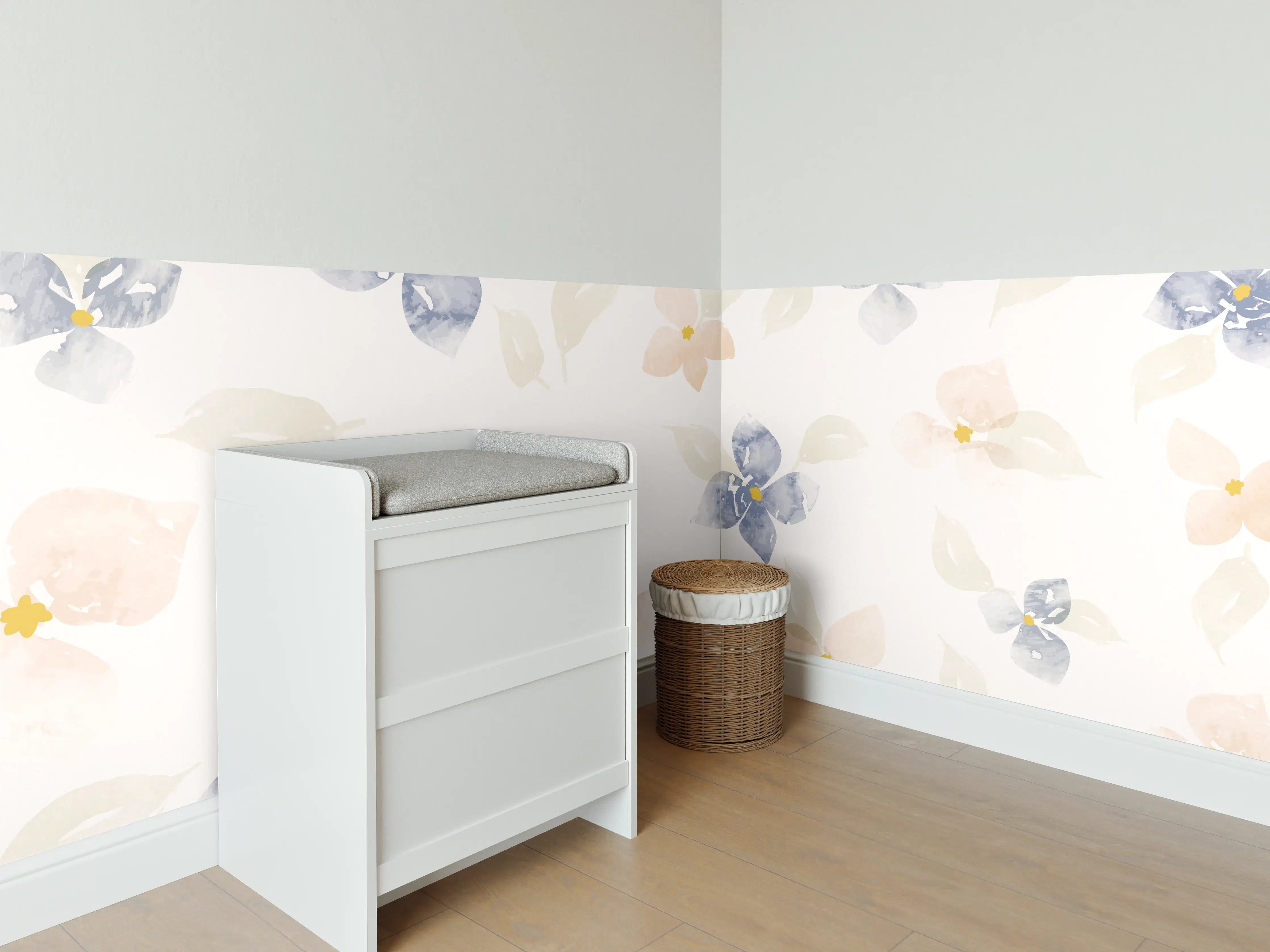 Babyzimmer Wandgestaltung - Zarte Pastell-Blumenmuster